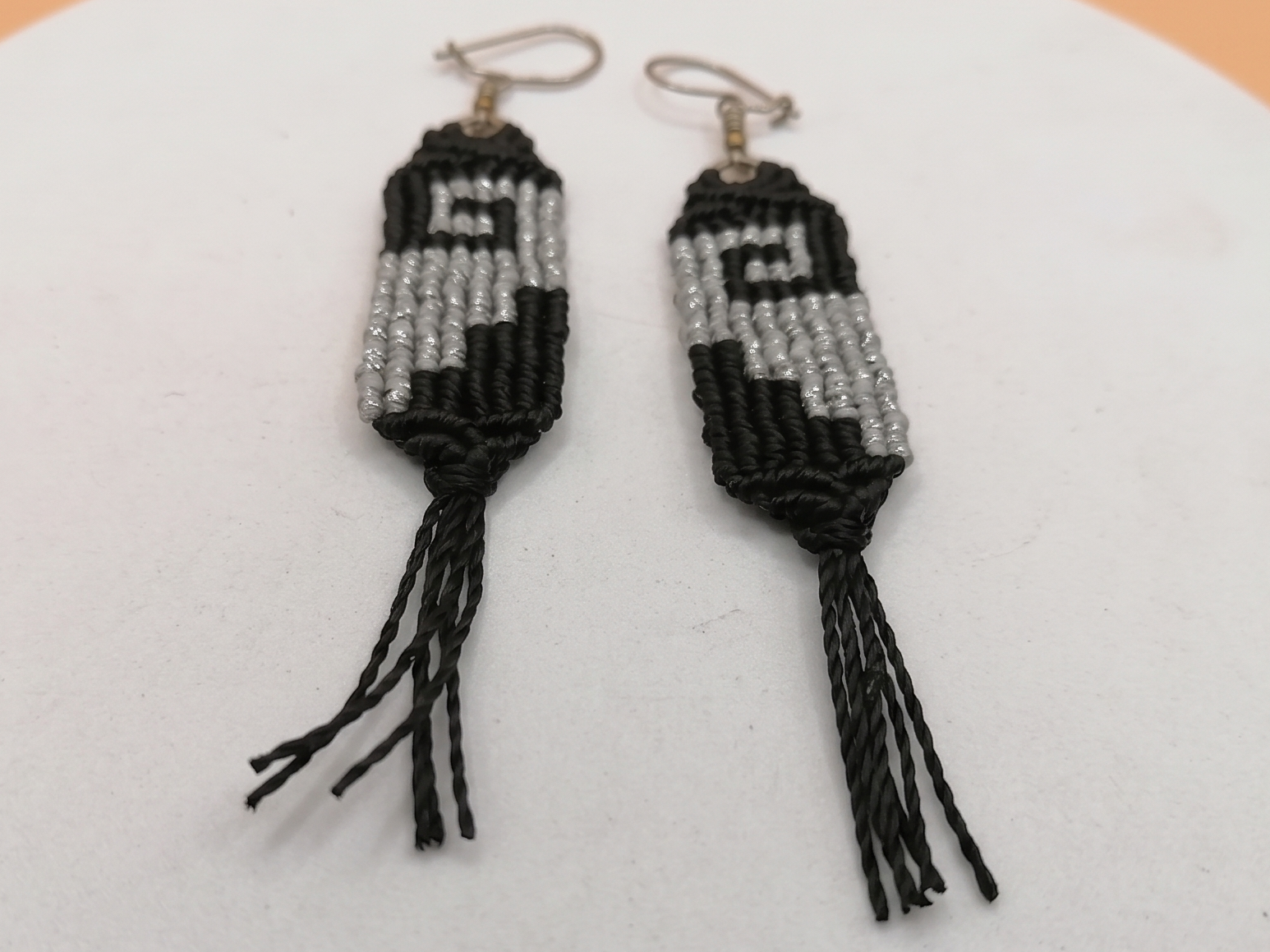 Black Labyrinth Macrame Dangle Earrings