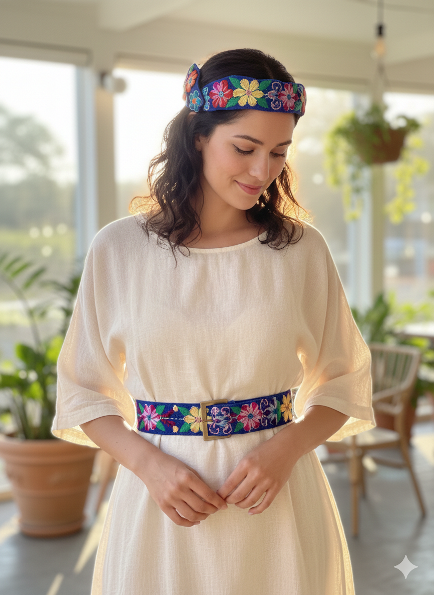Embroidered Flower Headband Belt Handmade Colorful Craft Accessories