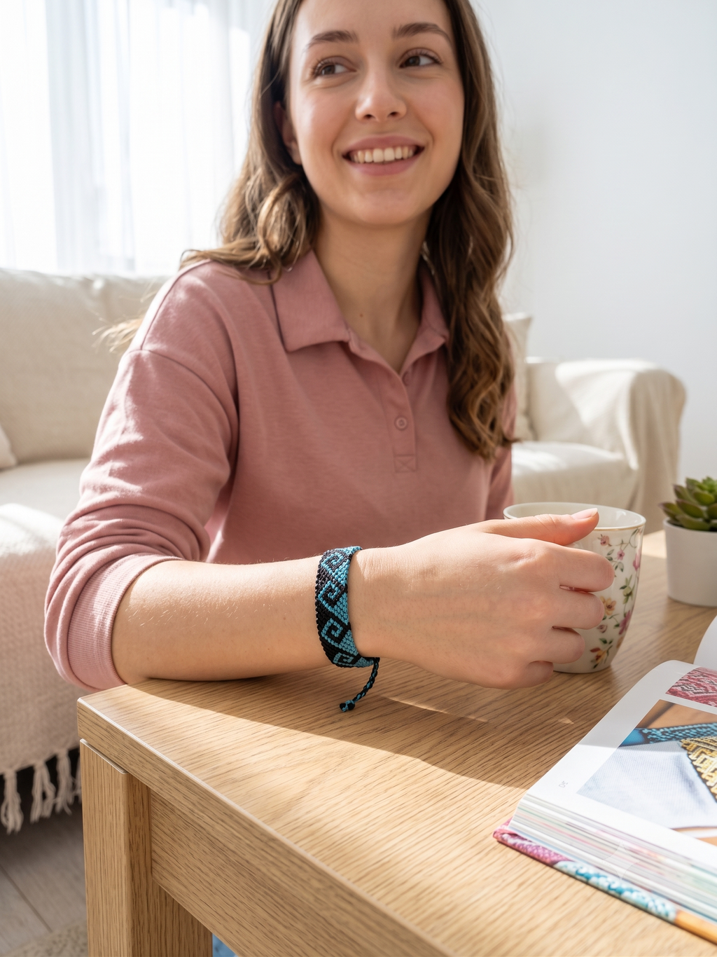 Handmade Andean Macrame Bracelet with Inca Labyrinth Design