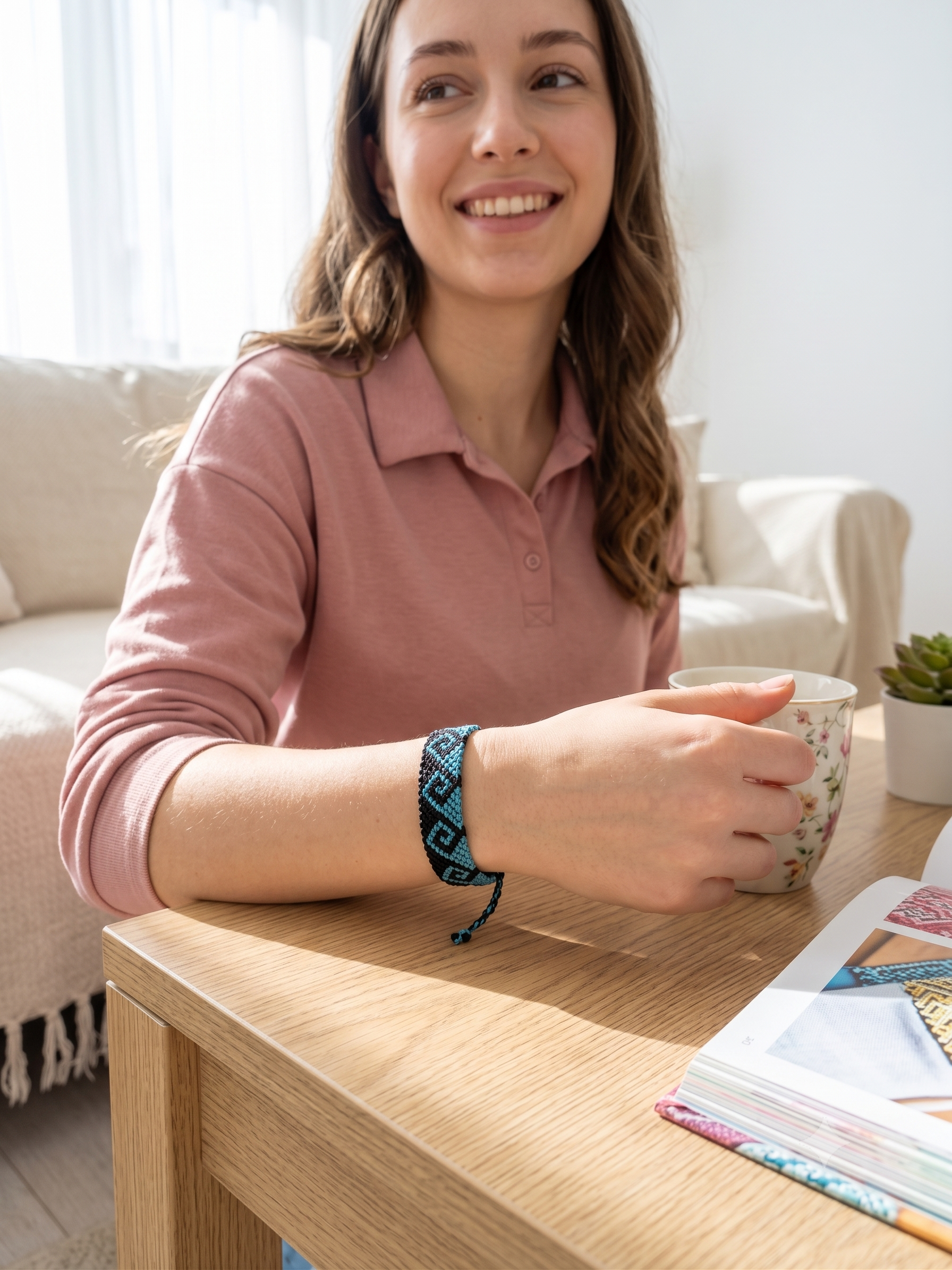 Handmade Andean Macrame Bracelet with Inca Labyrinth Design