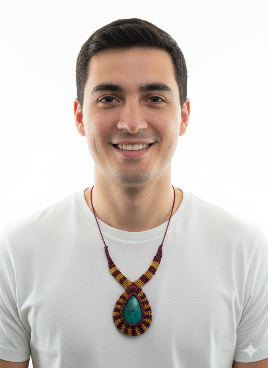 Unisex Macrame Necklace with Turquoise Stone, Spiritual Amulet