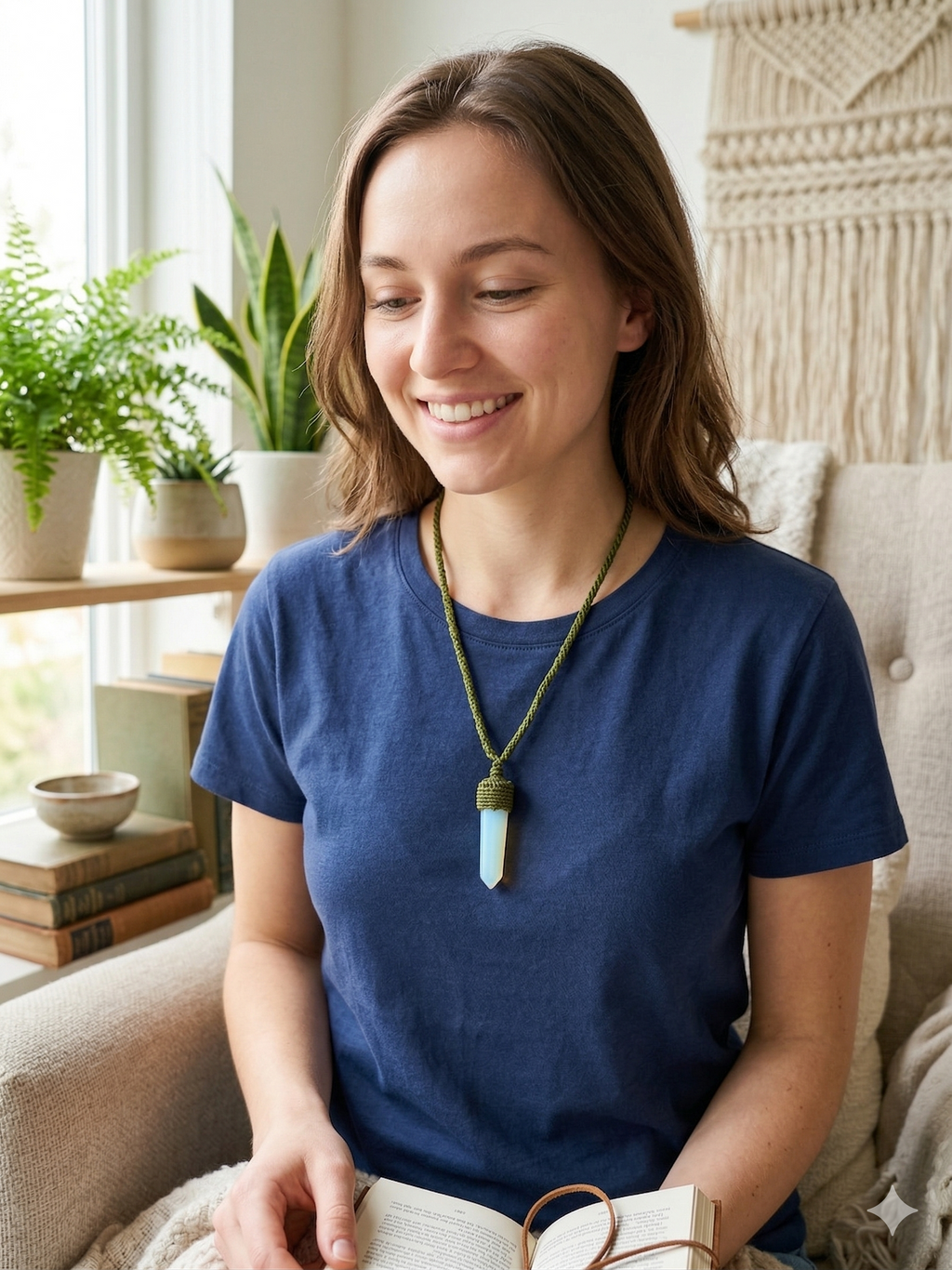 Natural Moonstone Necklace, Handmade Macrame Woven Spiritual Amulet