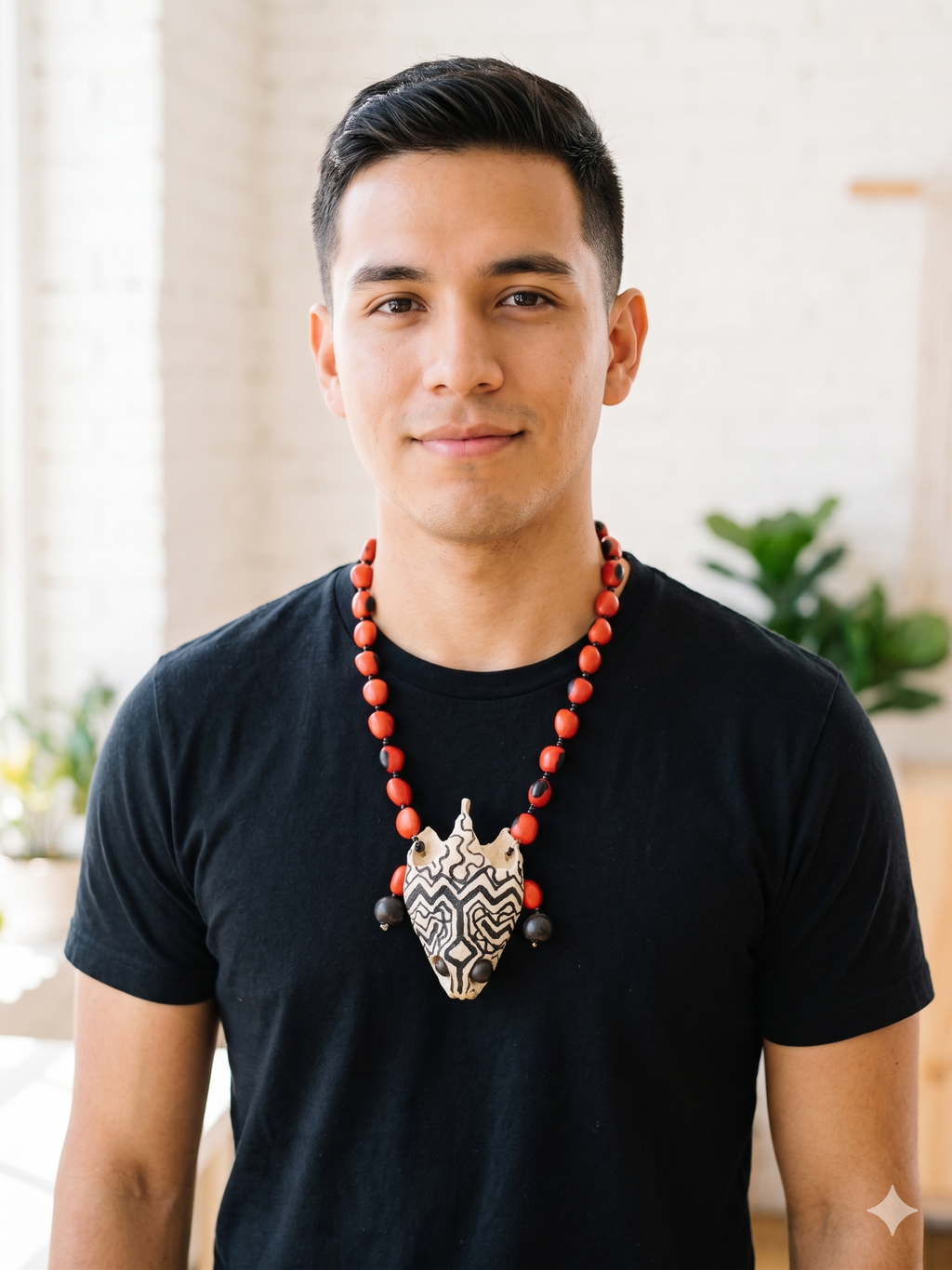 Handmade Tribal Necklace with Huayruro Seeds, Shamanic Pendant