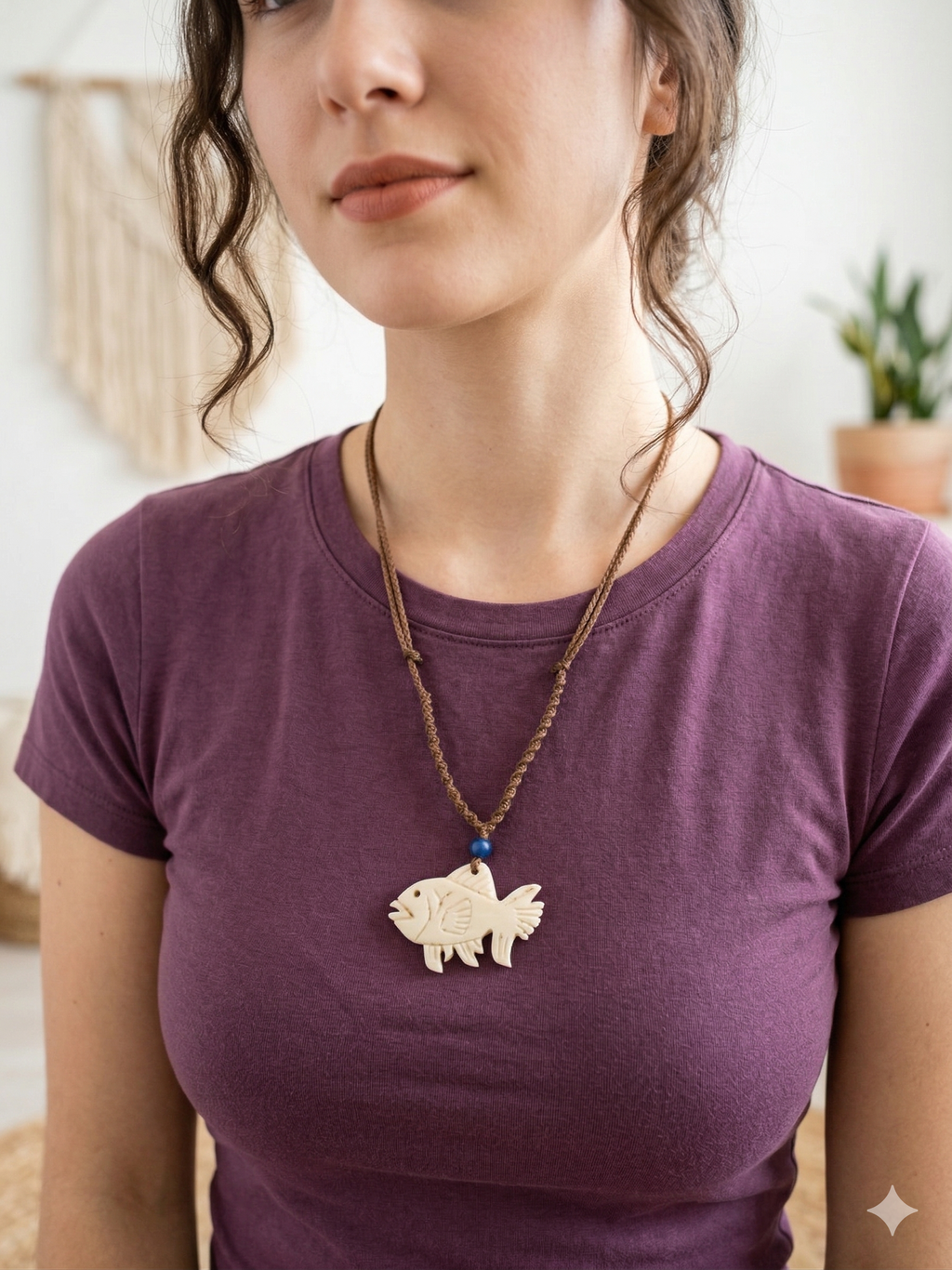 Macrame Fish Pendant Necklace Made in Peruvian Handicrafts