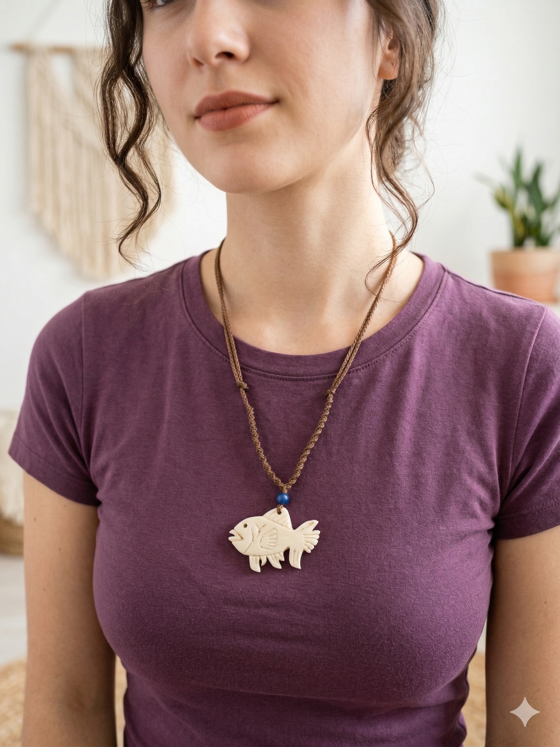 Macrame Fish Pendant Necklace Made in Peruvian Handicrafts