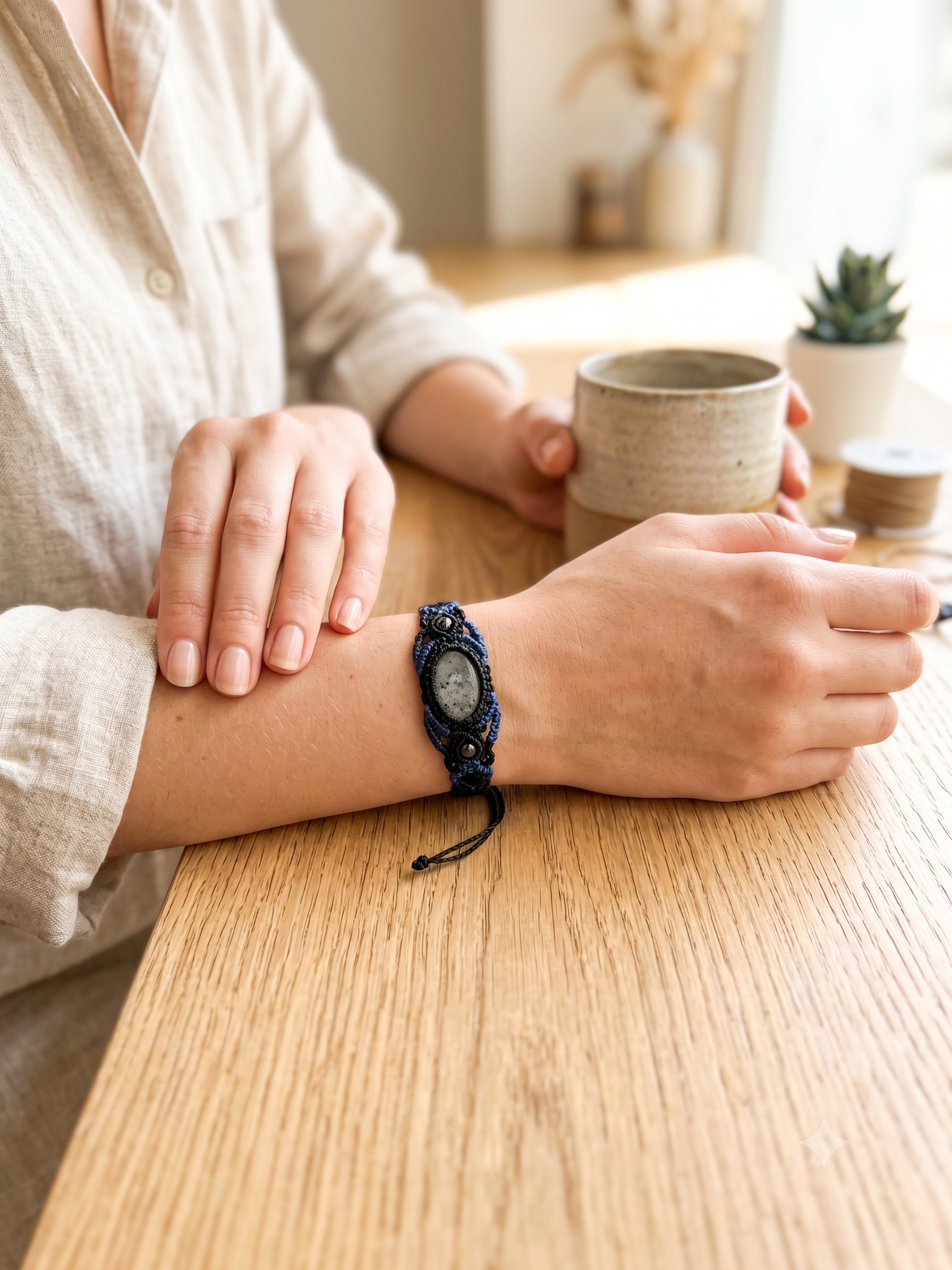 Handmade Adjustable Macrame Bracelet with Natural Stone