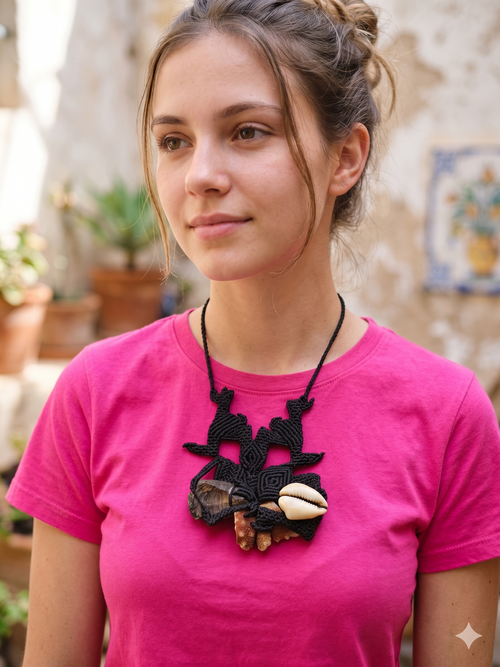 Handmade Macrame Necklace with Natural Mother-of-Pearl Shell
