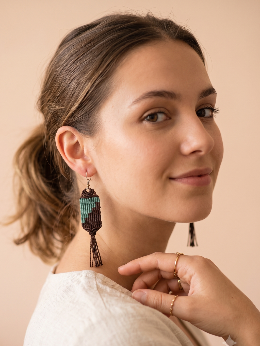 Handmade Macrame Earrings with Labyrinth Fringe