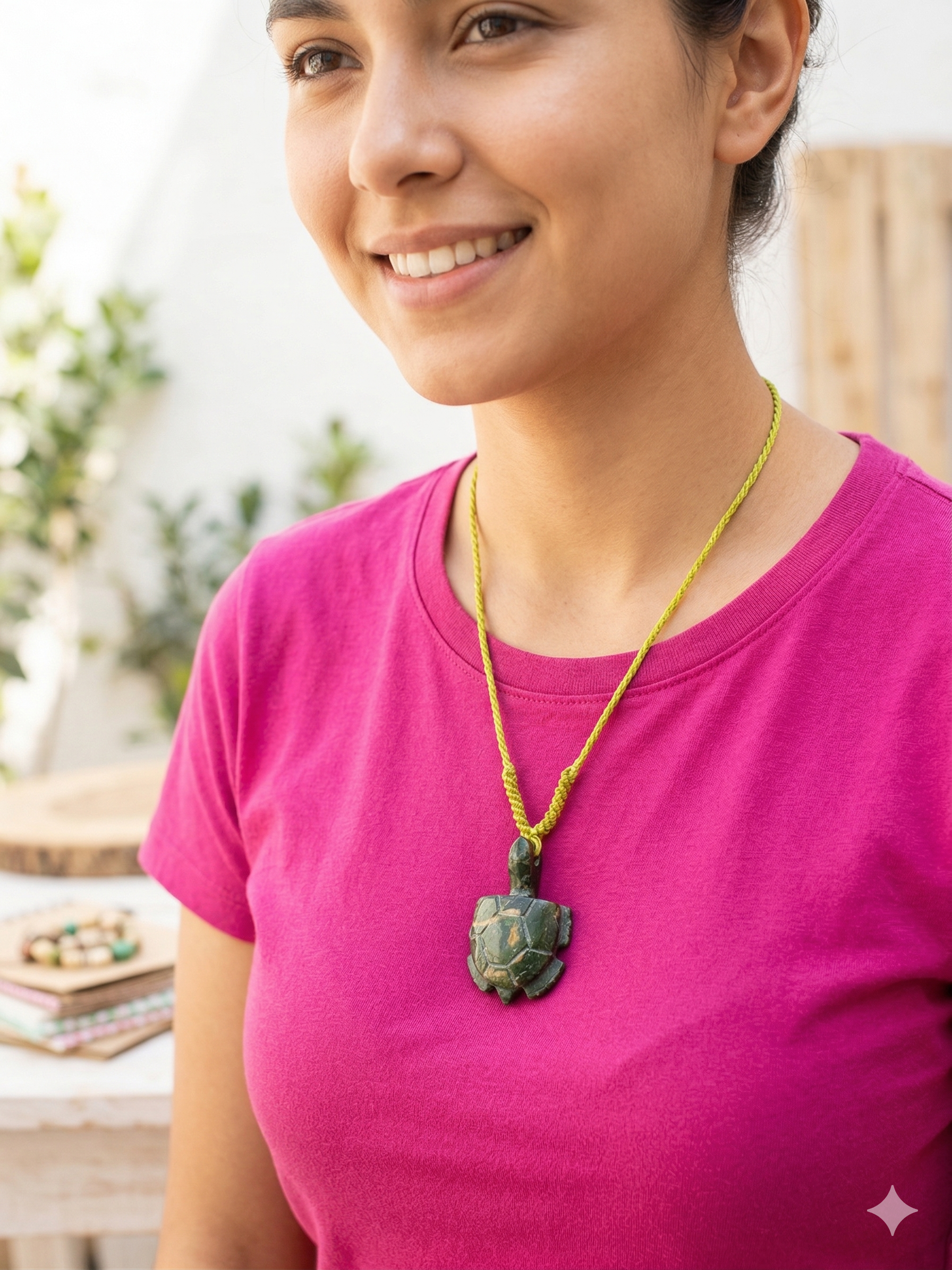 Turtle Necklace with Natural Serpentine Stone, Handwoven Macrame Spiritual Amulet