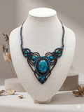 Natural Turquoise Macrame Necklace, Spiritual Protection Amulet, Handmade