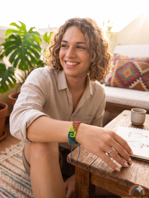 Gay Pride Flag Bracelet Love Friendship Handwoven Lesbian LGBT Rainbow