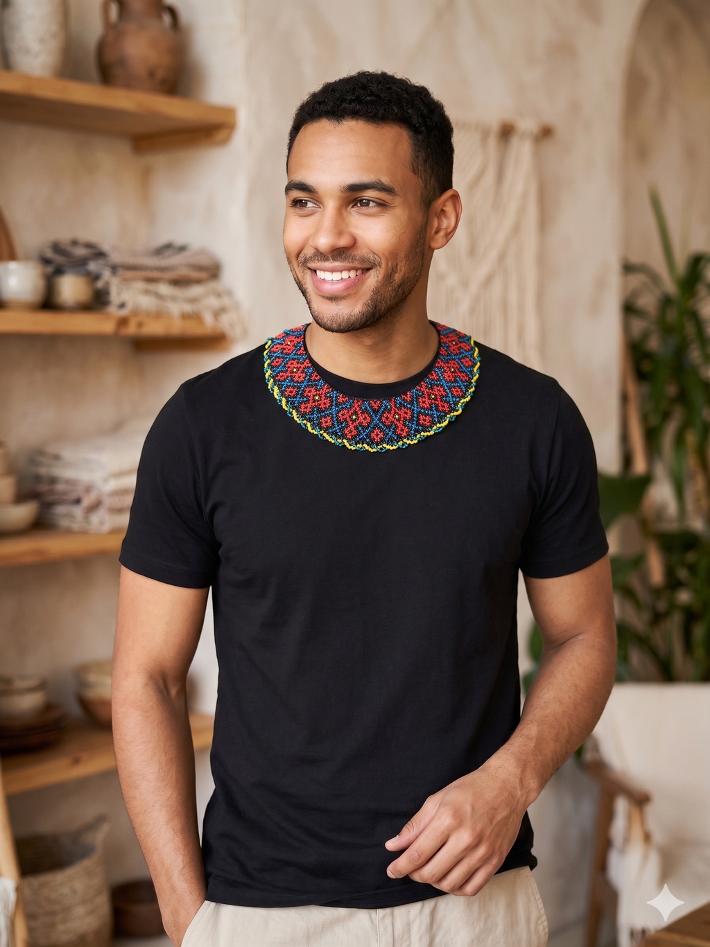 Handwoven Beaded Necklace, Multicolor Choker with Geometric Patterns