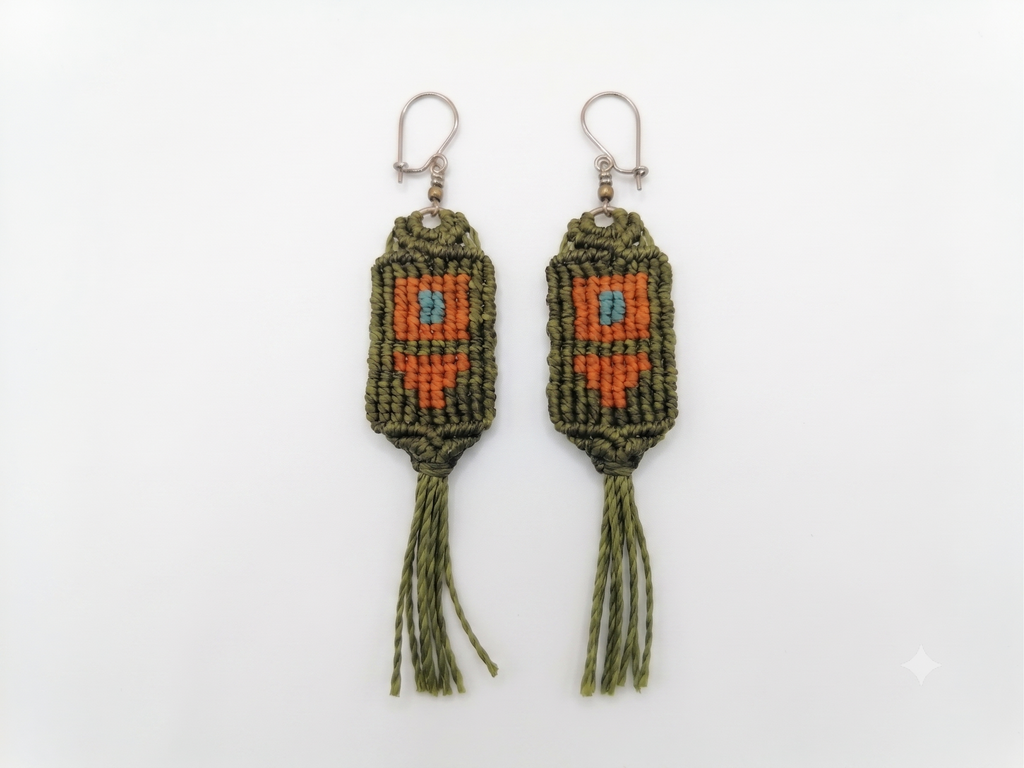 Handmade Macrame Earrings with Geometric Design and Fringe