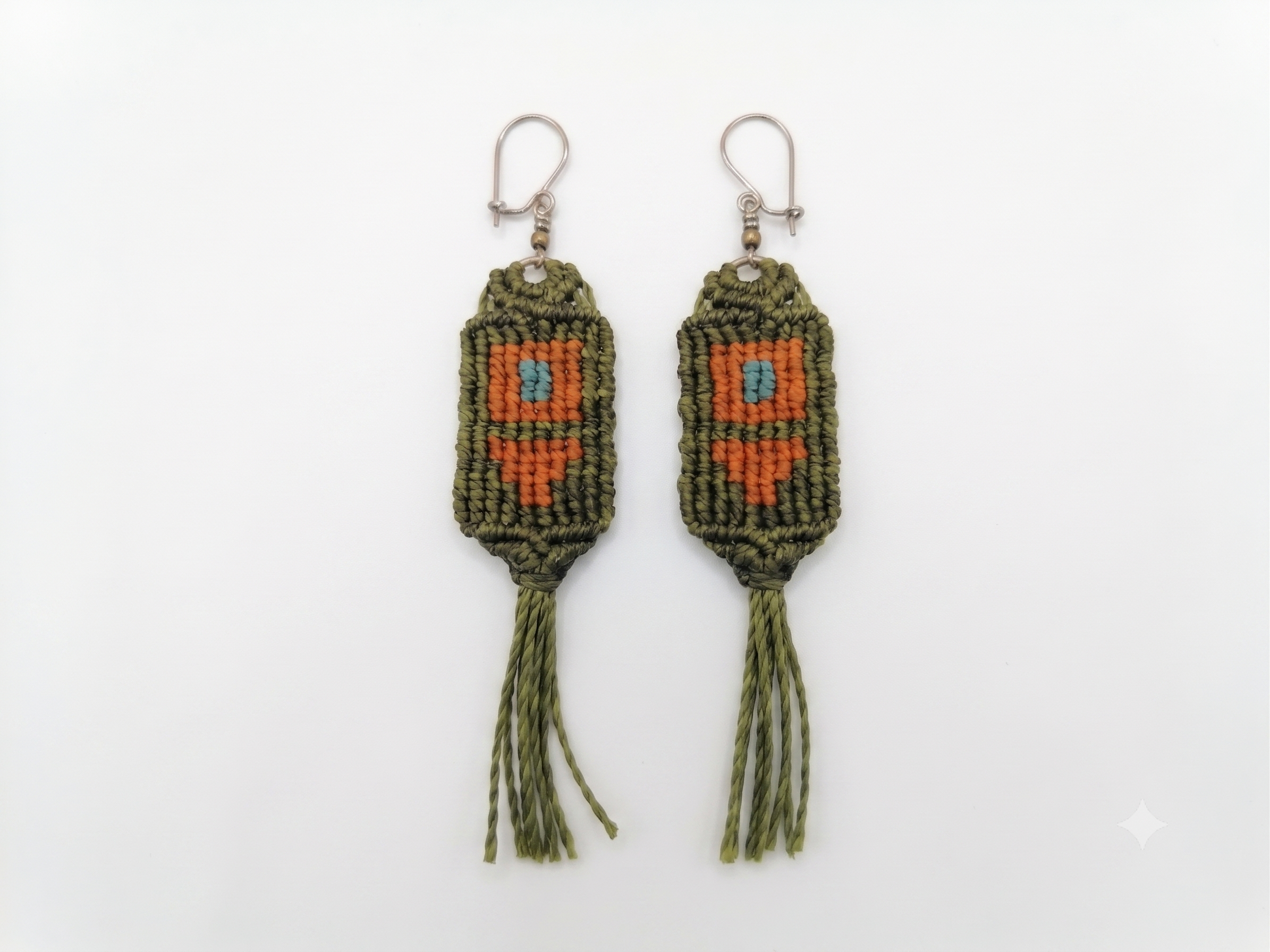 Handmade Macrame Earrings with Geometric Design and Fringe