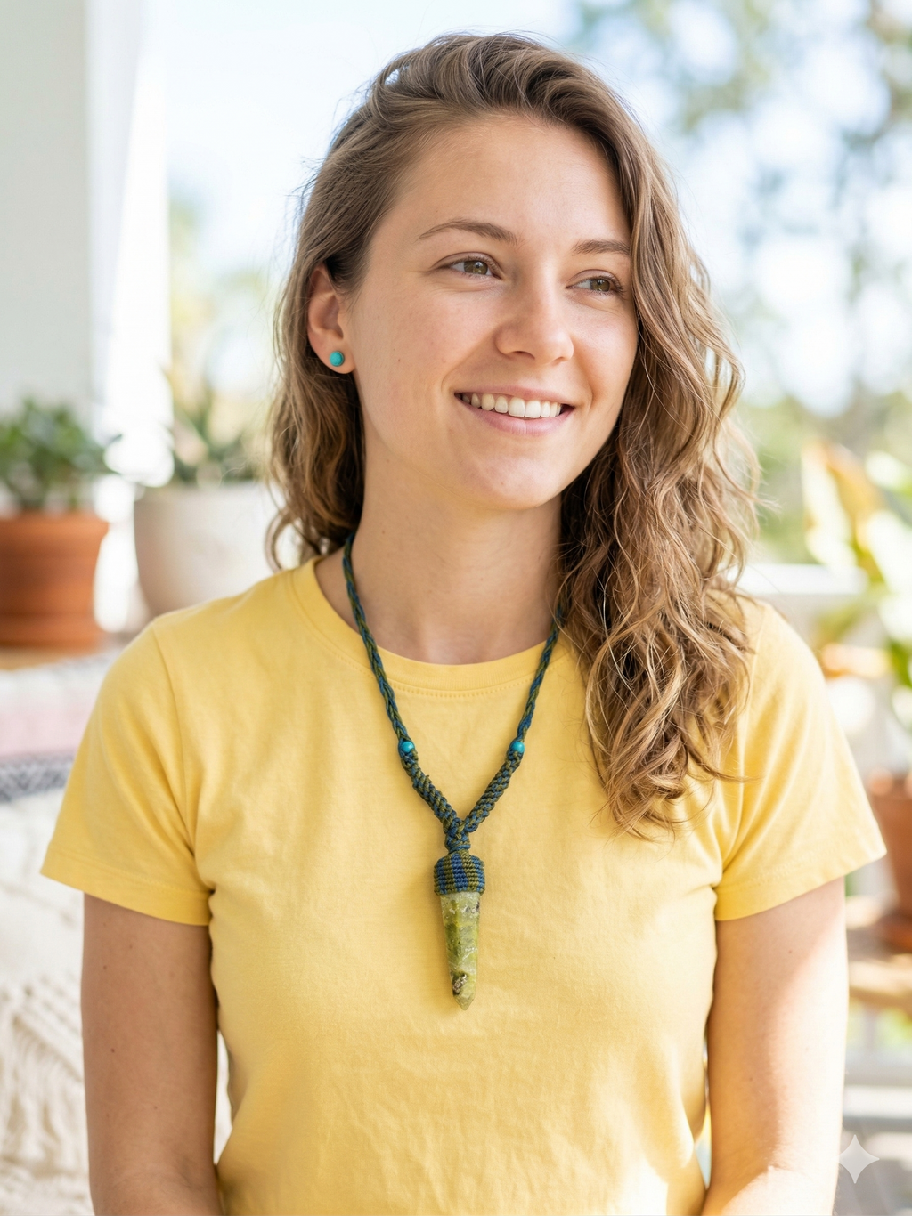 Handmade Macrame Necklace with Natural Serpent Stone, Spiritual Amulet