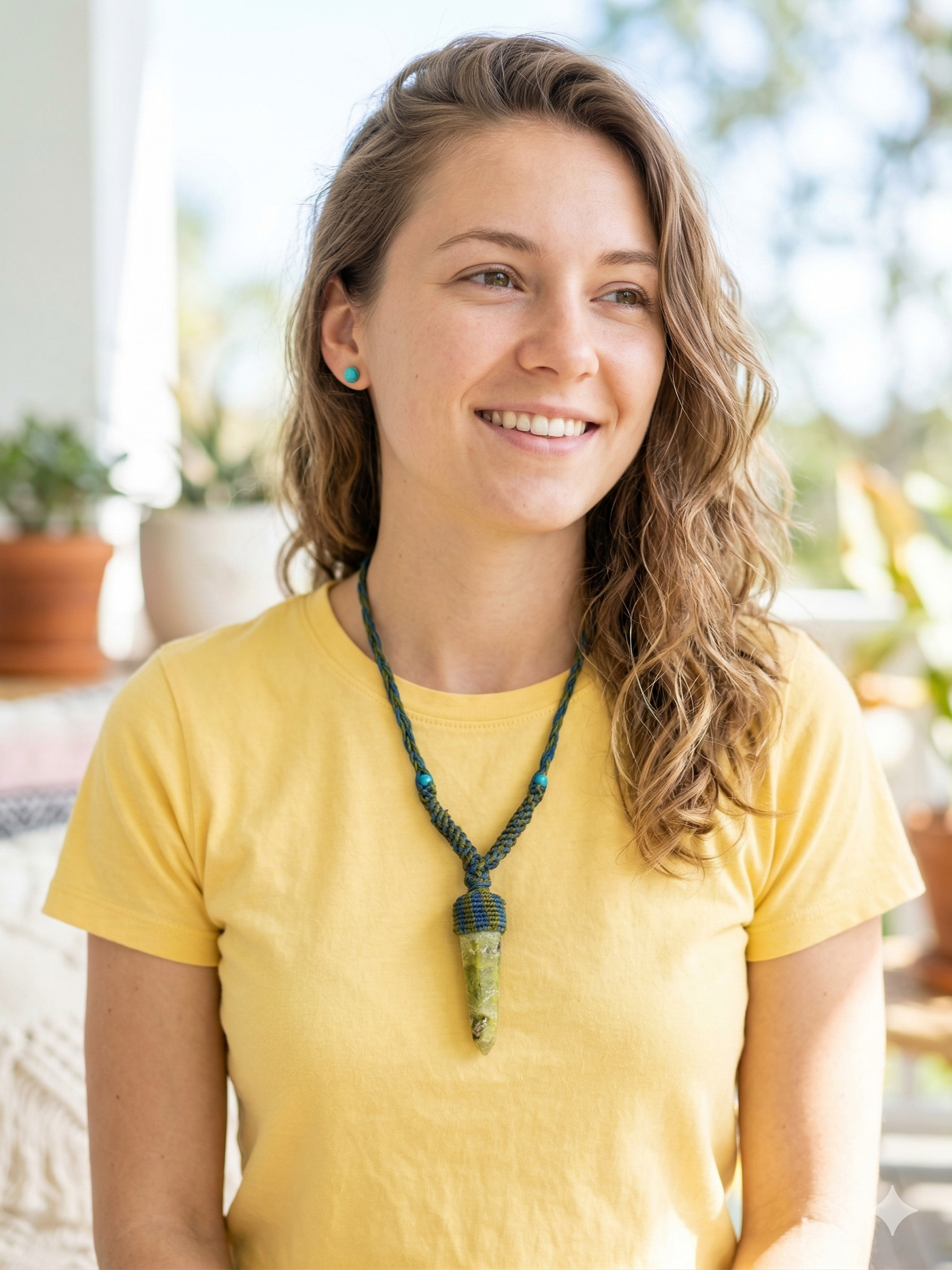 Handmade Macrame Necklace with Natural Serpent Stone, Spiritual Amulet
