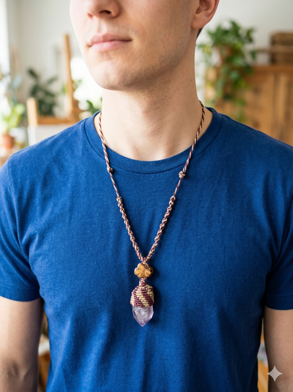 Natural Amethyst Necklace Macrame Handwoven Stone Healing Tranquility
