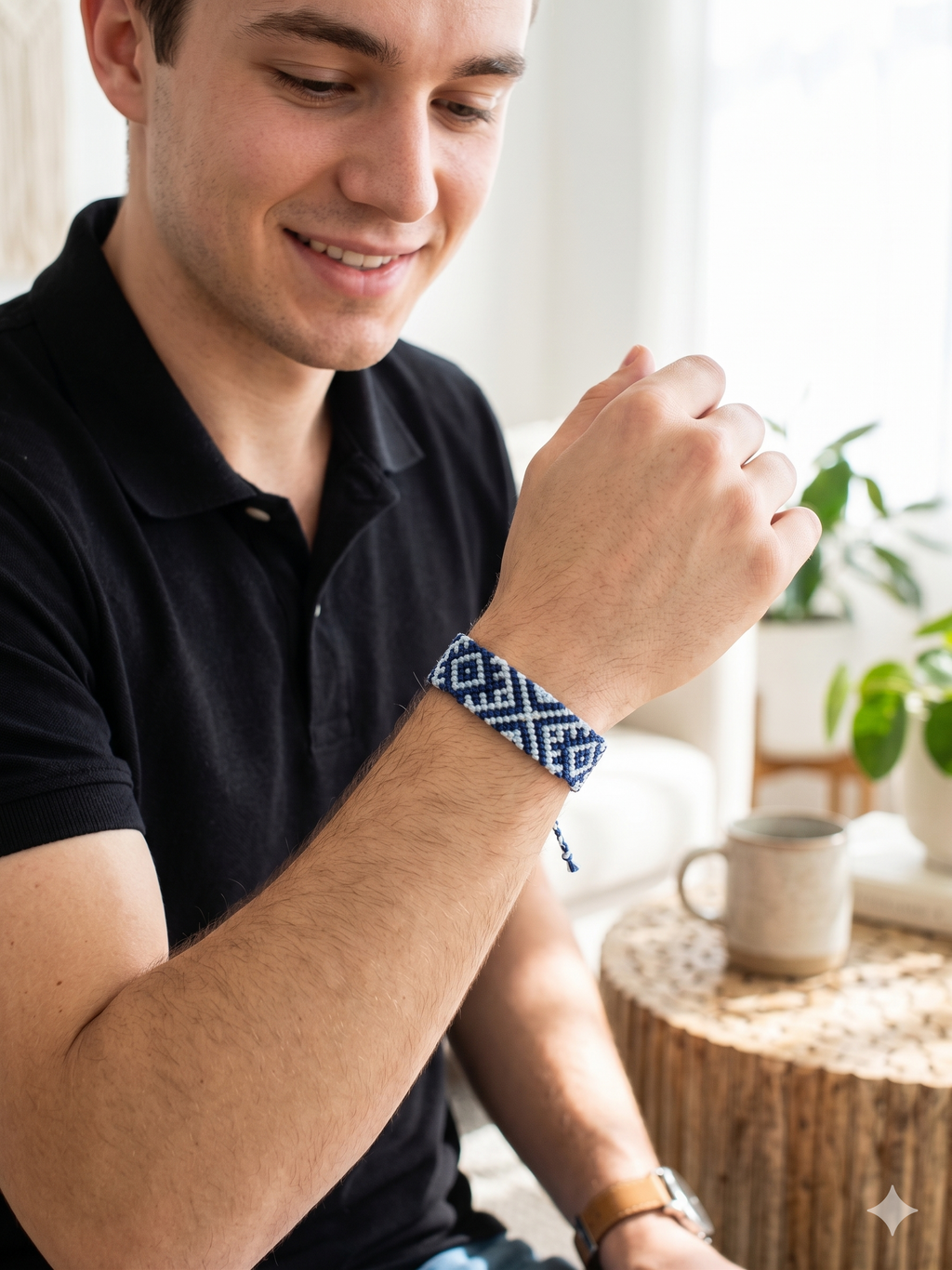 Geometric Macrame Bracelet Handmade Dark Blue