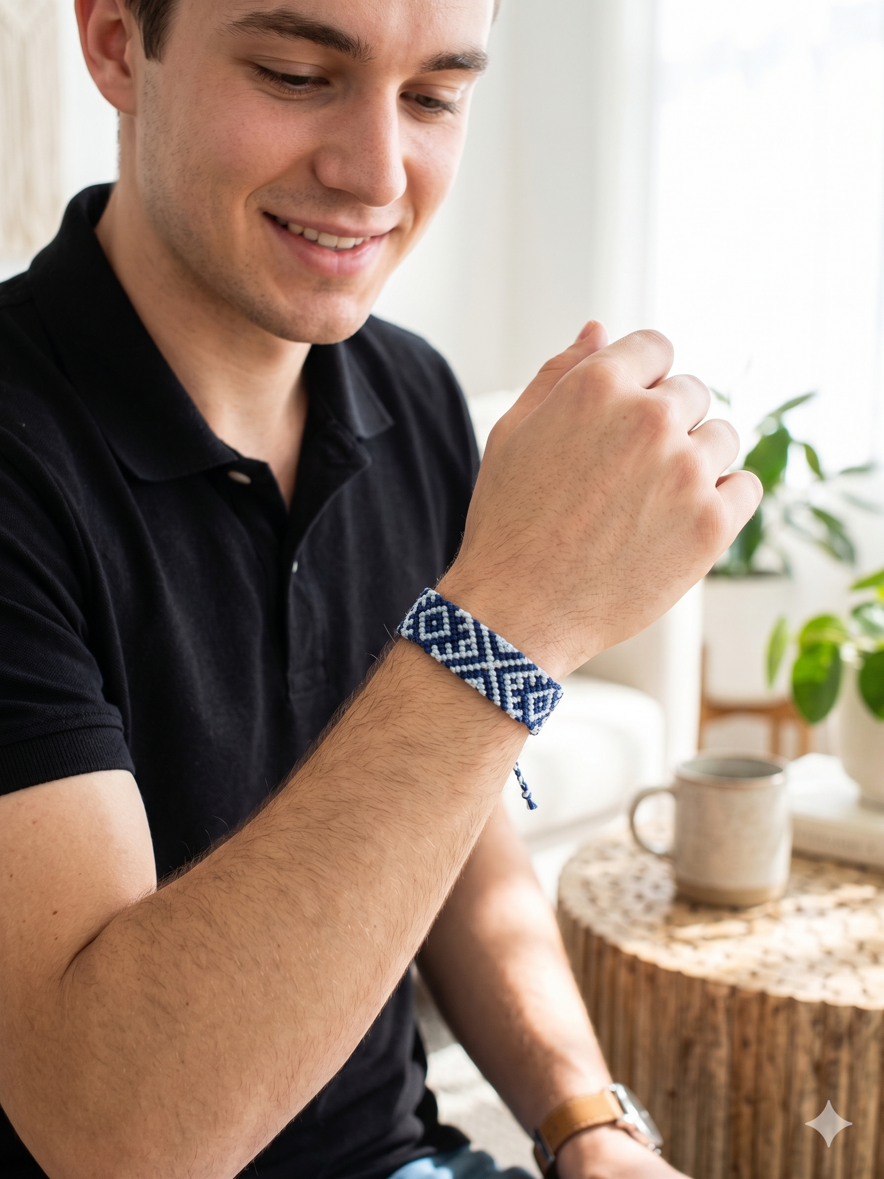 Geometric Macrame Bracelet Handmade Dark Blue
