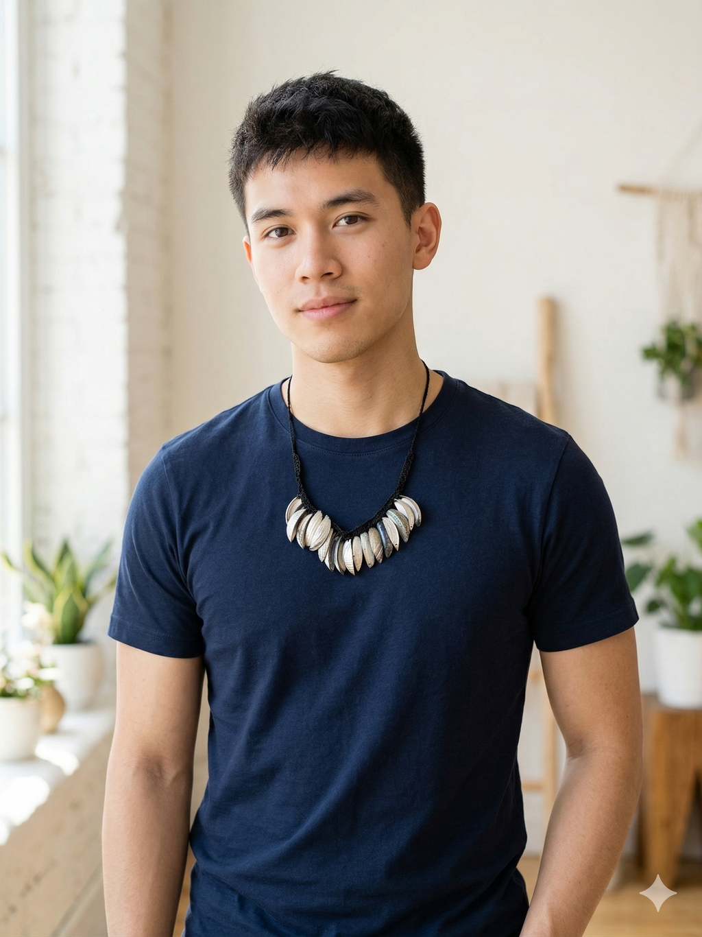 Handmade Mother-of-Pearl Necklace, Black Macrame Woven Choker