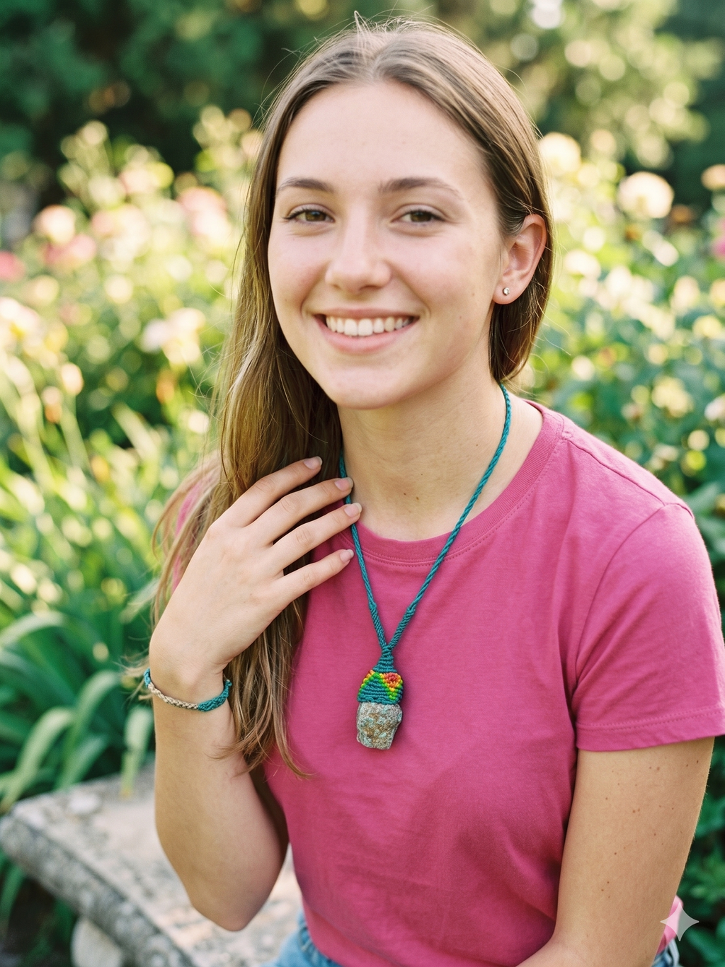 Handmade Macrame Necklace with Natural Turquoise Stone