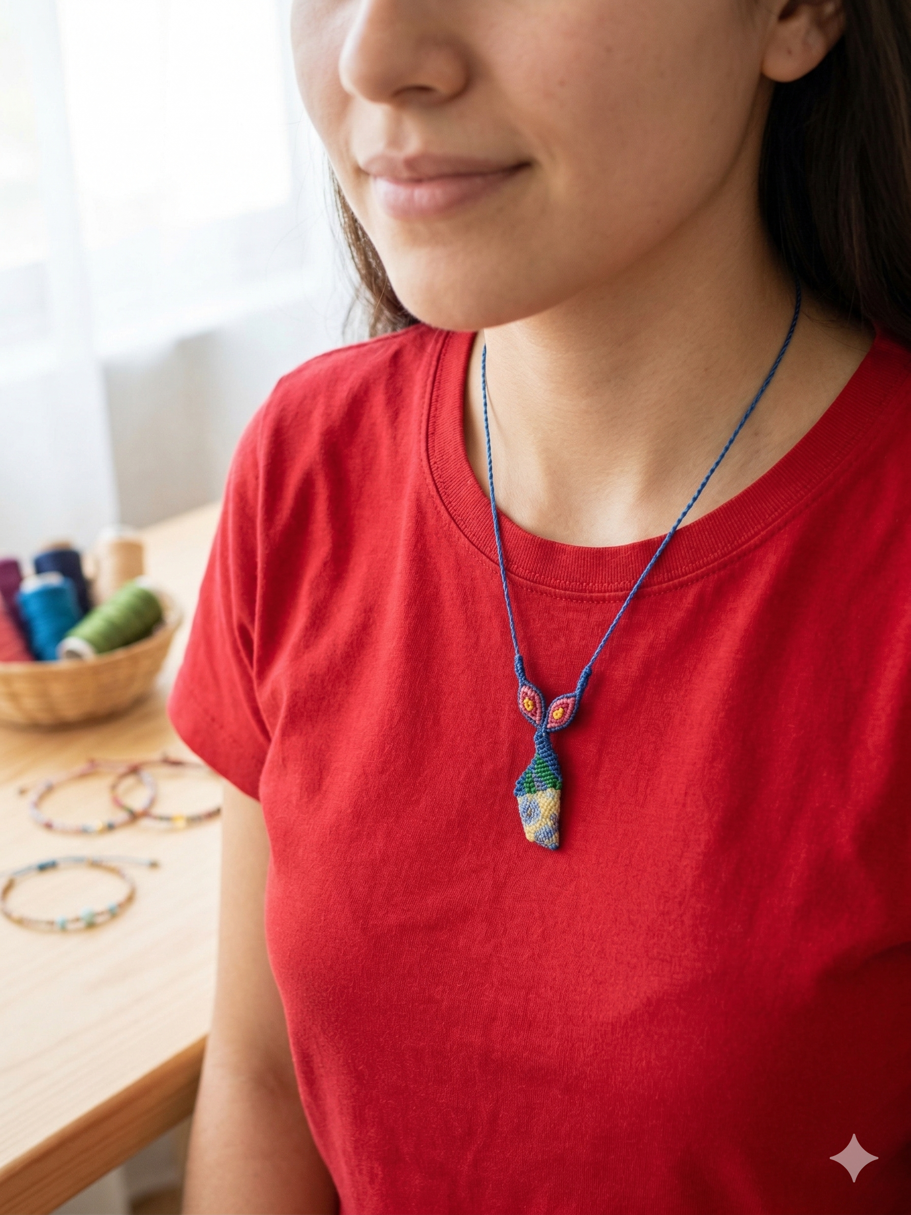 Natural Sodalite Macrame Necklace, Hand-Woven Spiritual Amulet