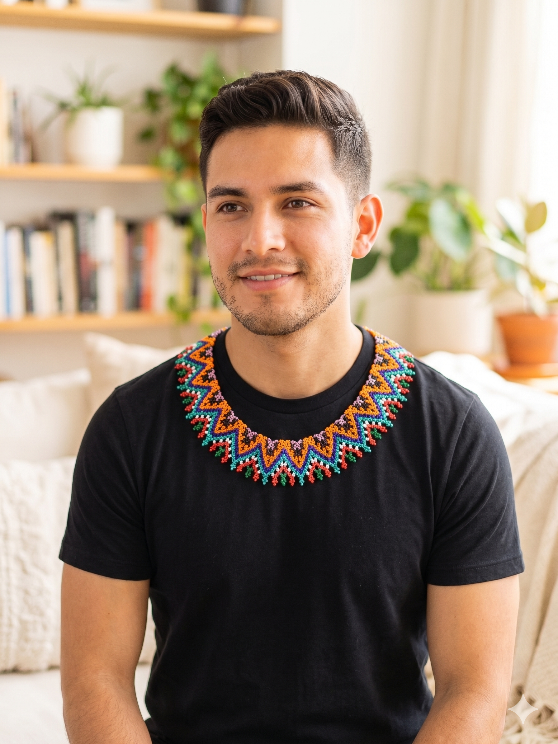 Handmade Geometric Beaded Necklace, Multicolor Choker