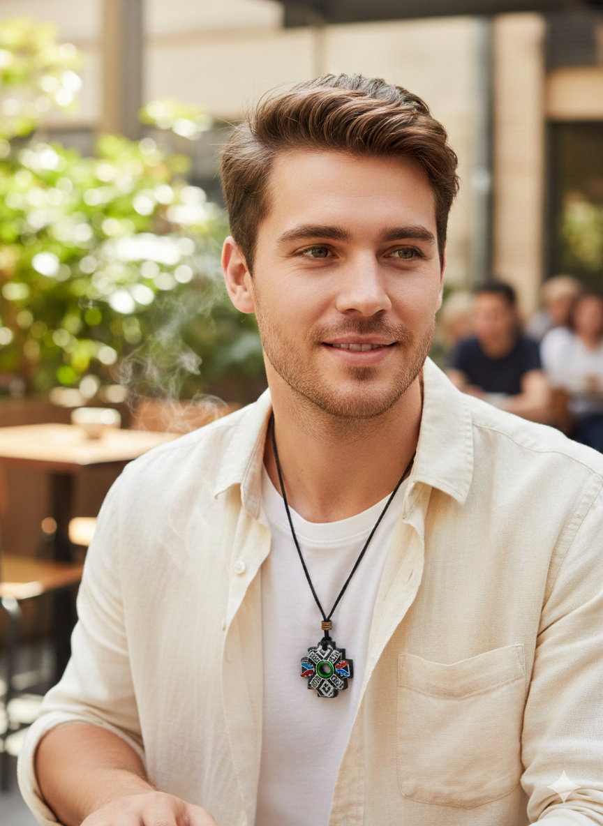 Chakana Necklace Handmade Ceramic Peruvian Craft Cusco