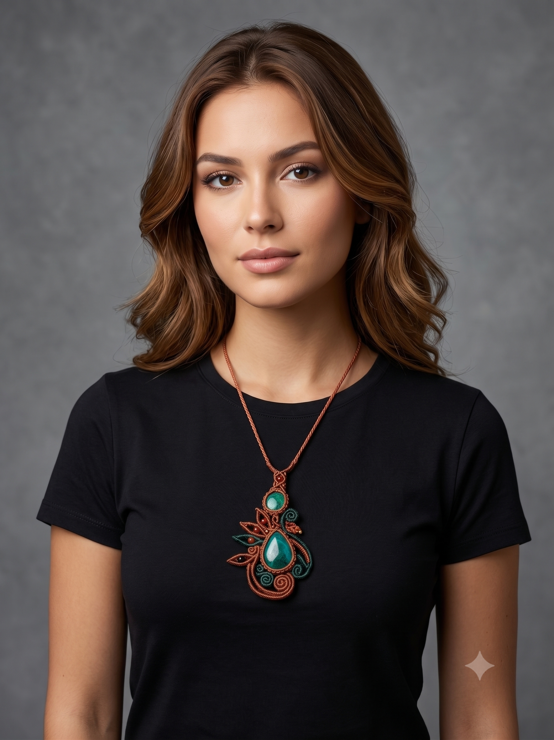 Eye-catching Macrame Necklace with Natural Turquoise Stones.