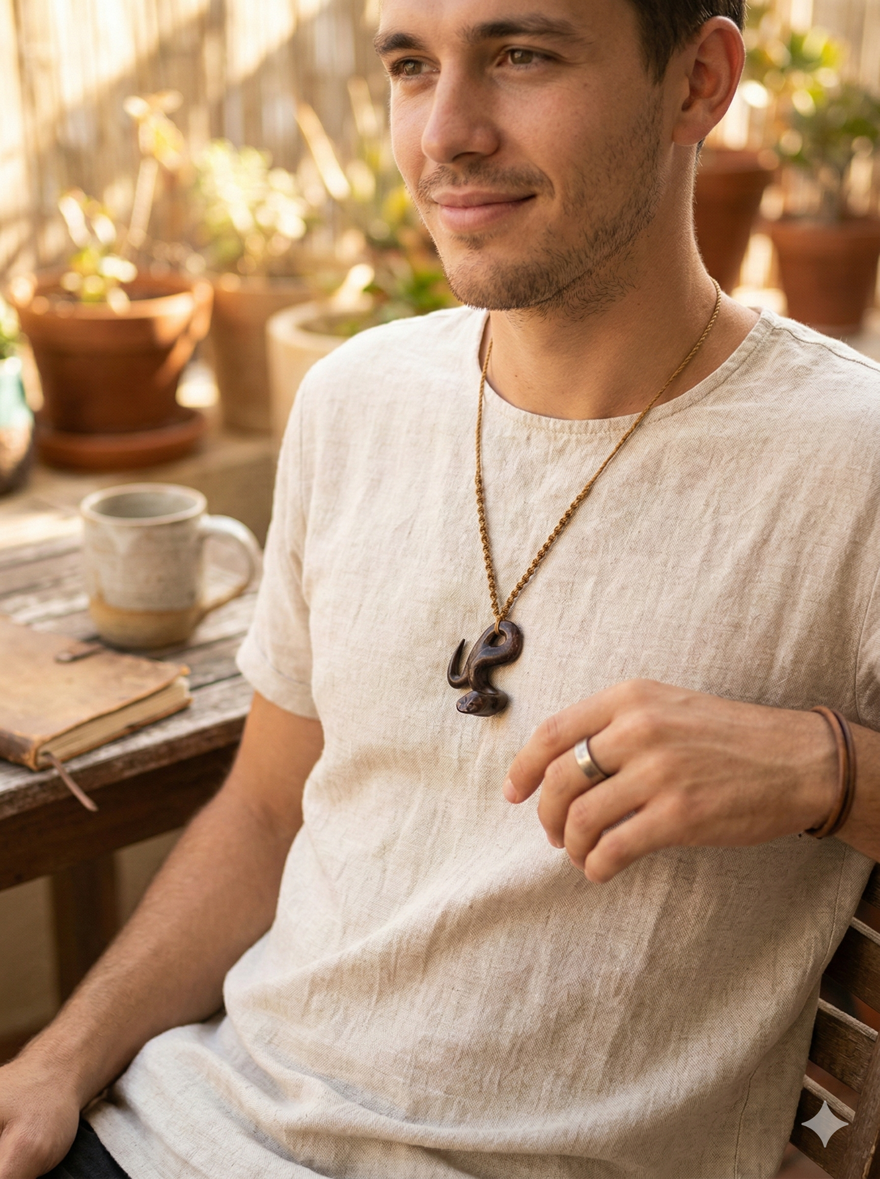 Carved Stone Snake Necklace Pendant Cord Peruvian Handicraft