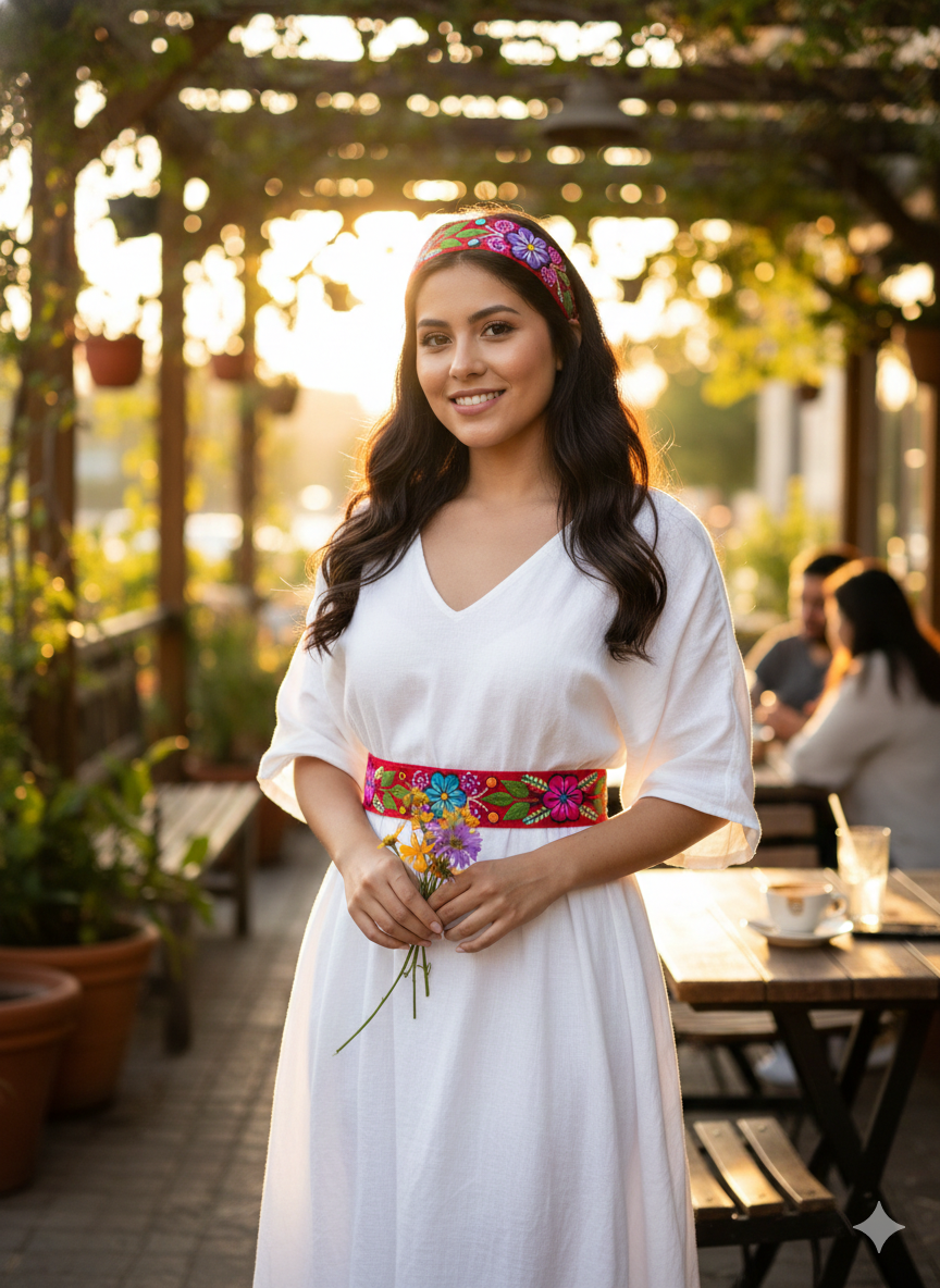 Multicolor Hand Embroidered Floral Headband Belt