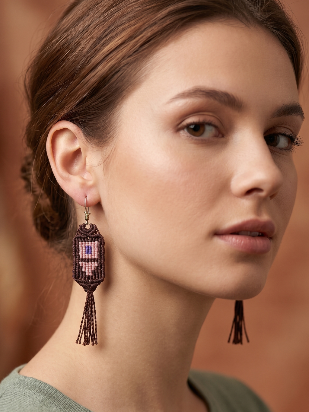Handwoven Macrame Earrings with Geometric Design and Fringe