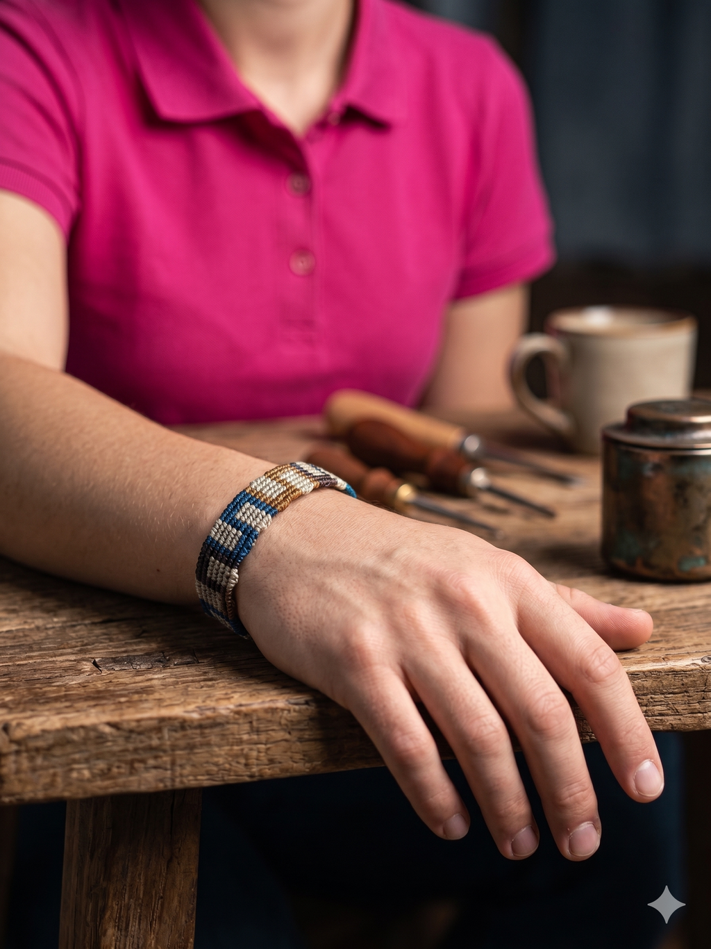 Hand-woven Macrame Bracelet with Multicolor Geometric Design