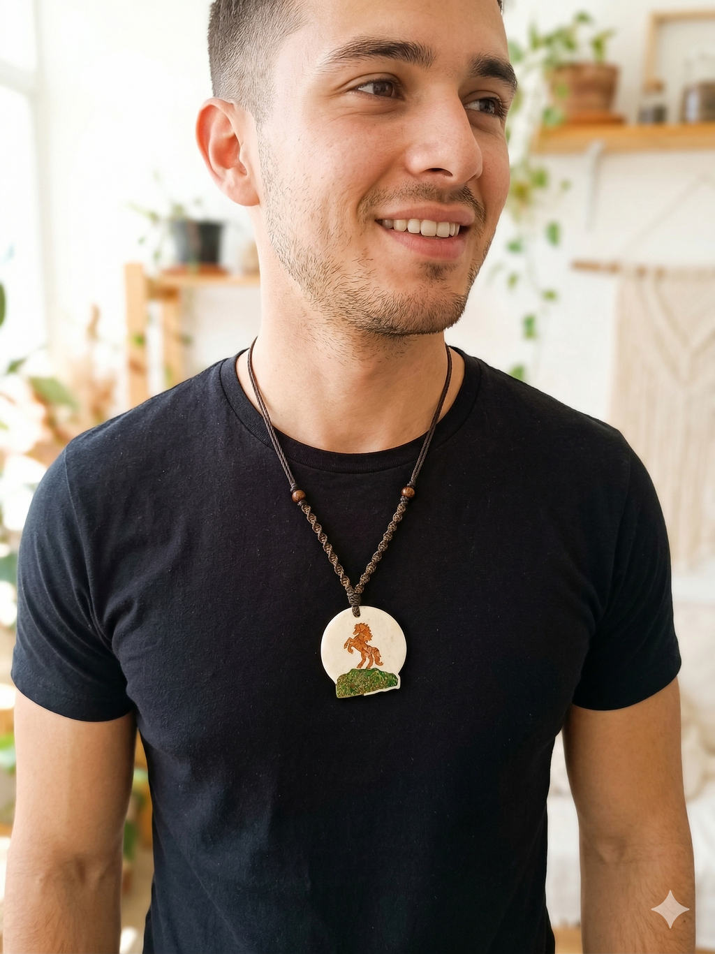 Handmade Necklace with Horse Pendant, Hand-Woven Cord, Andean Craftsmanship