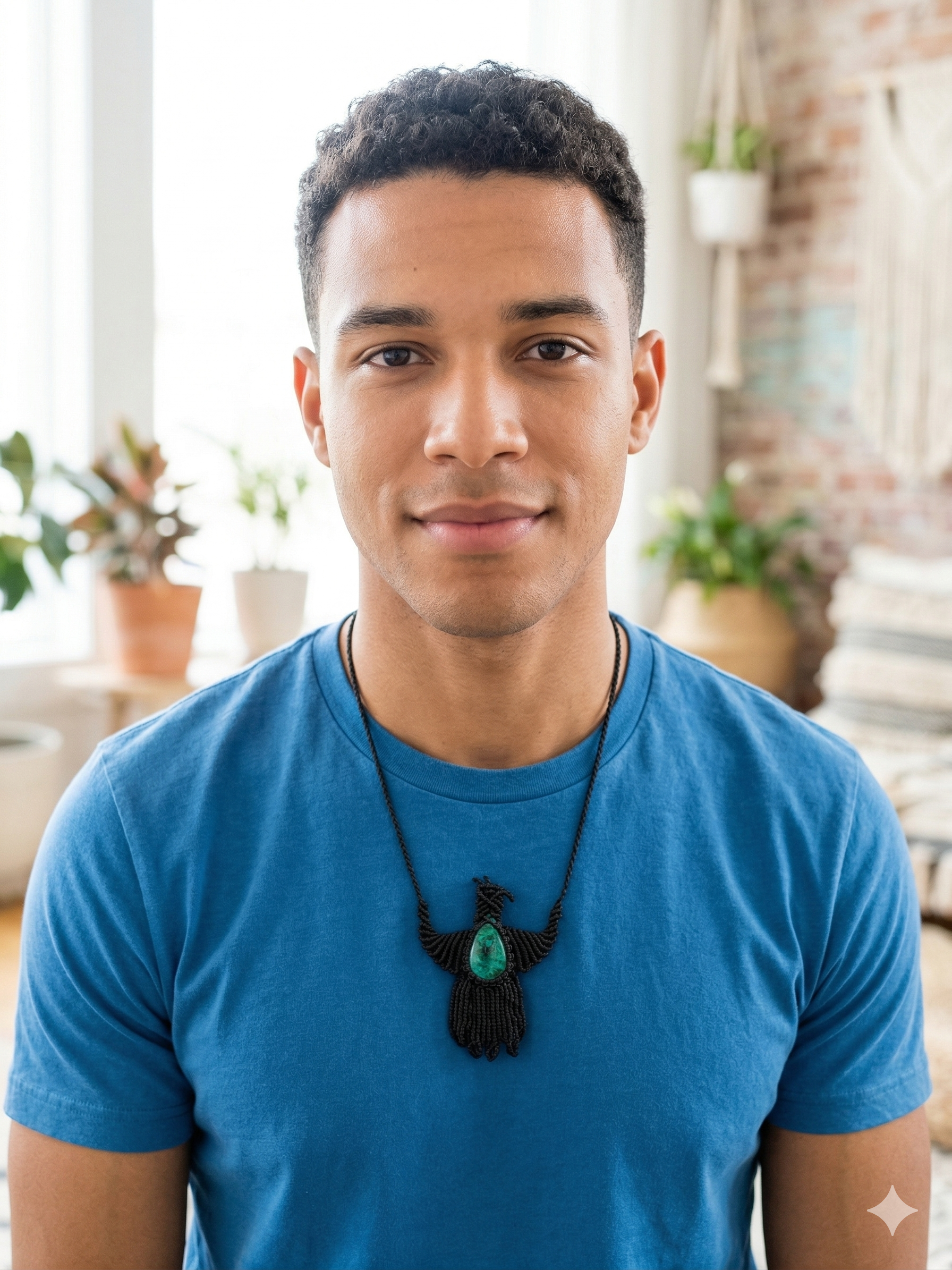Handwoven Macrame Condor Necklace with Turquoise Stone, Andean Artisan Choker