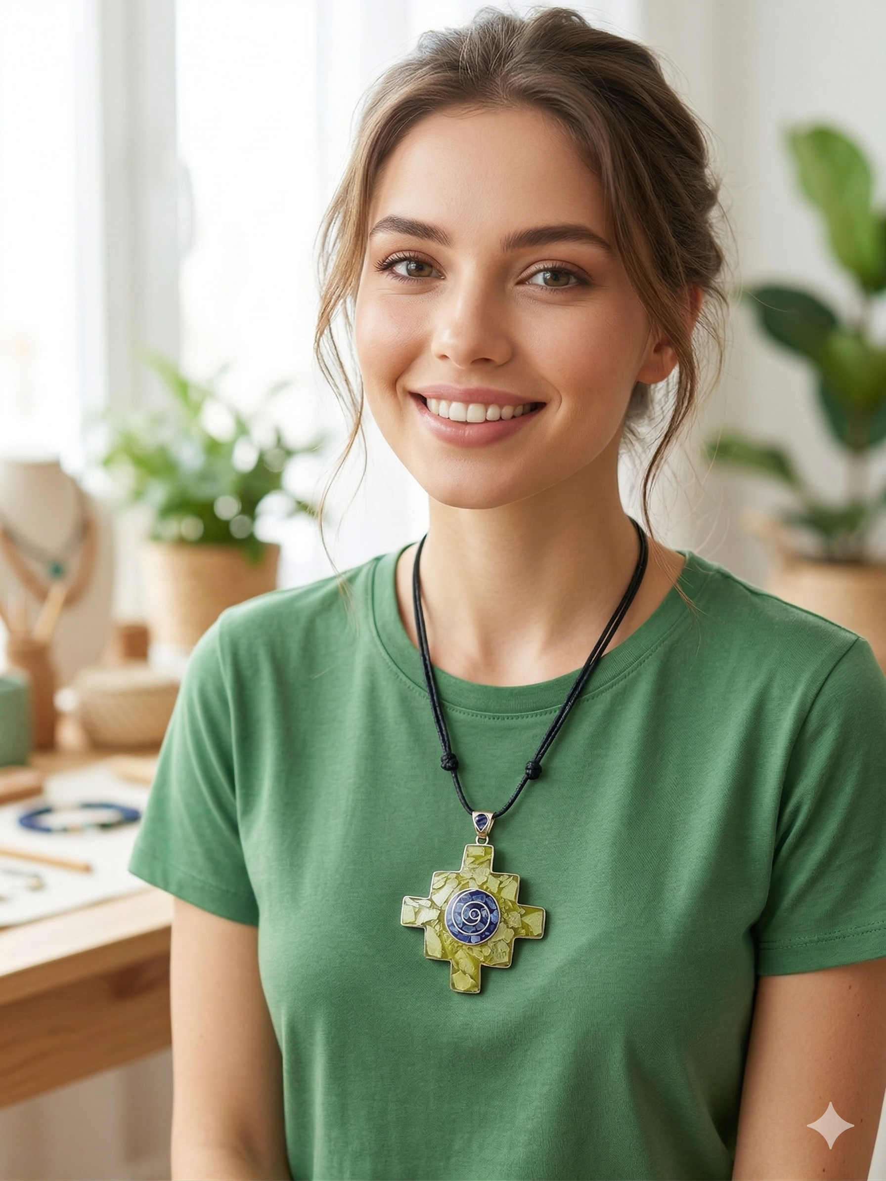 Chakana Andean Cross Serpentine Sodalite Alpaca Necklace