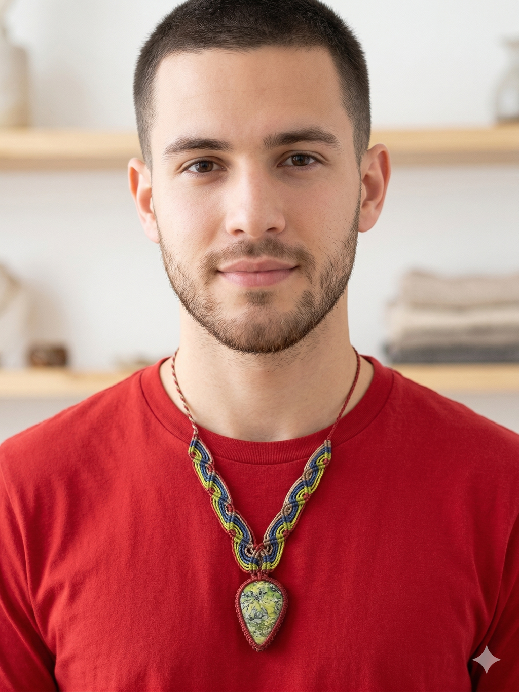 Handmade Macrame Necklace with Natural Jade Stone, Spiritual Amulet