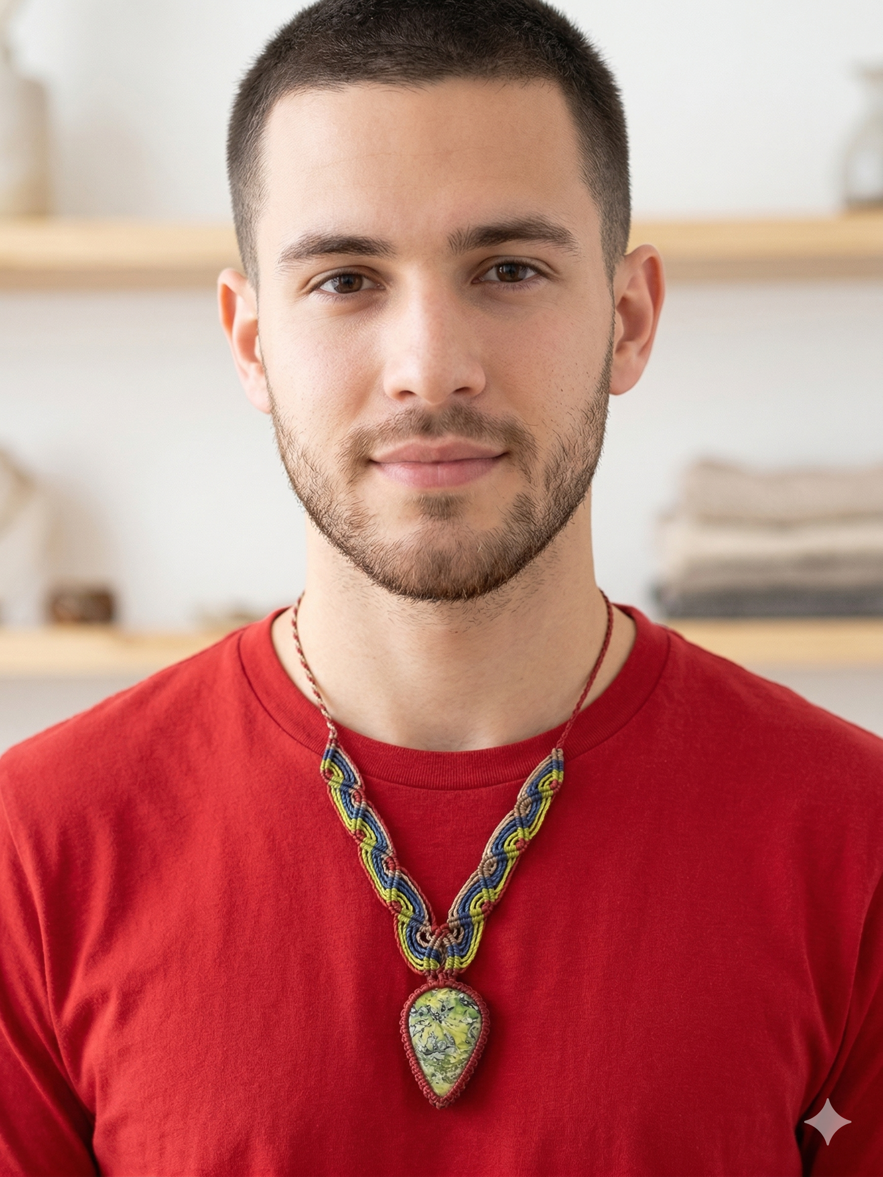Handmade Macrame Necklace with Natural Jade Stone, Spiritual Amulet