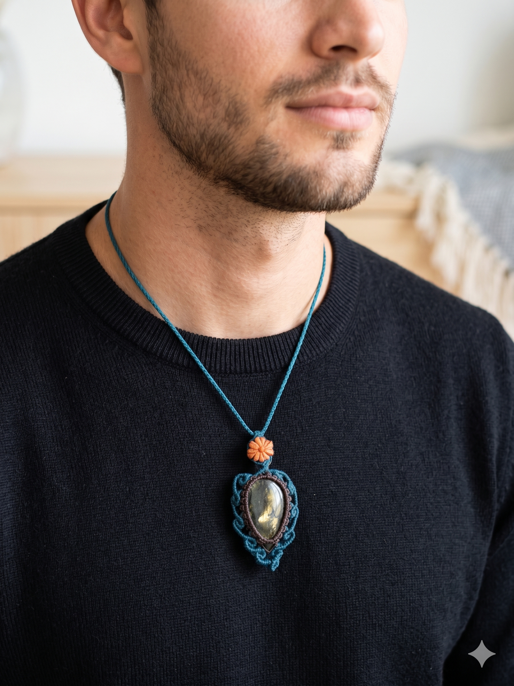 Macrame Necklace with Natural Stone and Positive Energy
