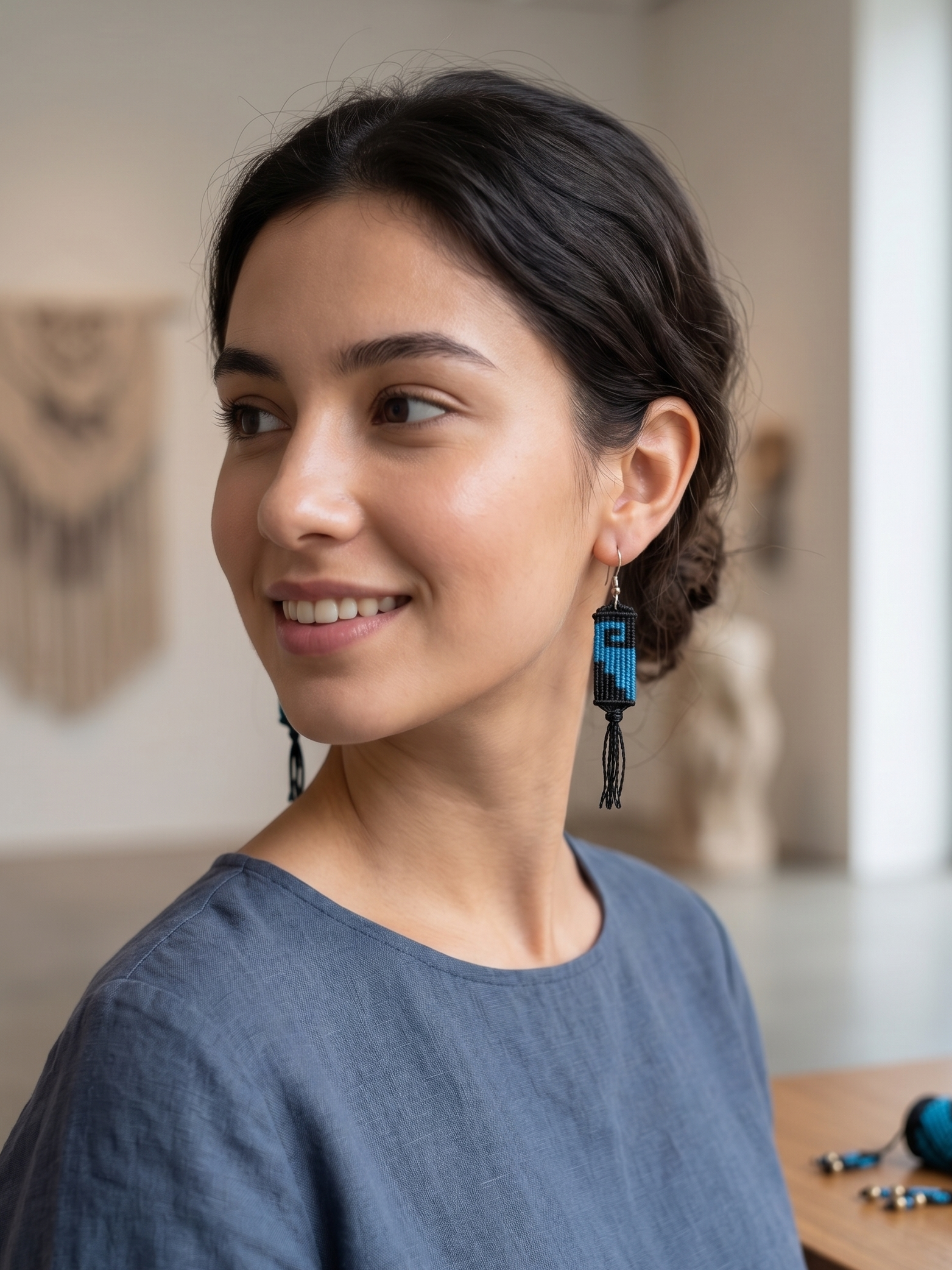 Peruvian Macrame Earrings, Handwoven Labyrinth Design with Fringe