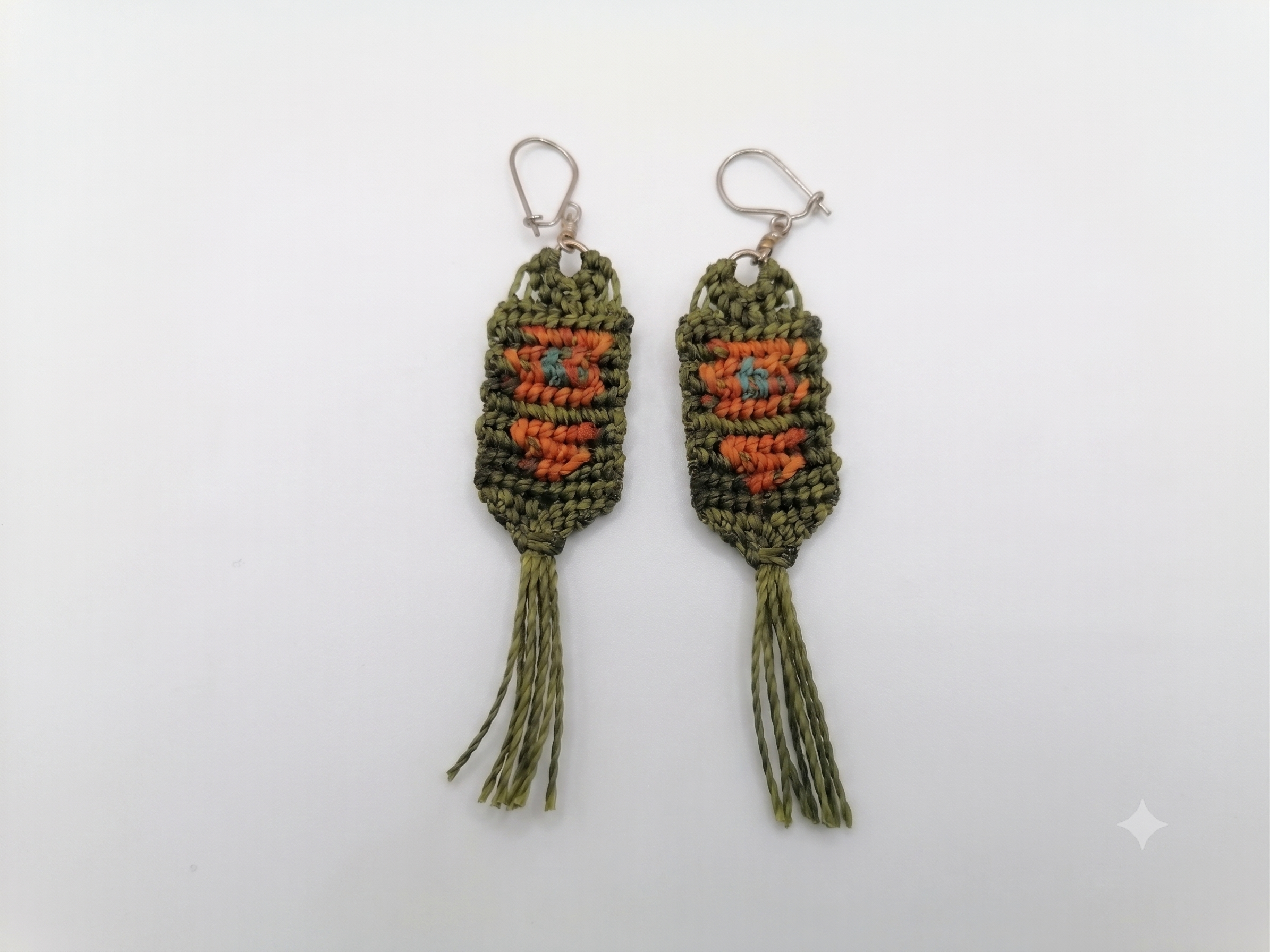 Handmade Macrame Earrings with Geometric Design and Fringe