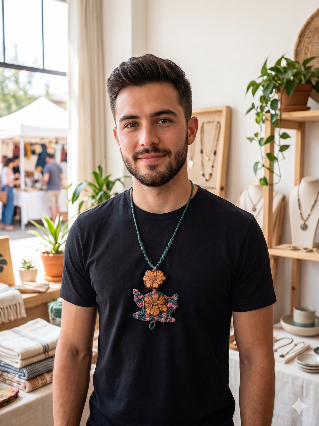 Handmade Macrame Necklace Woven with Macrame Thread and Ayahuasca Flower