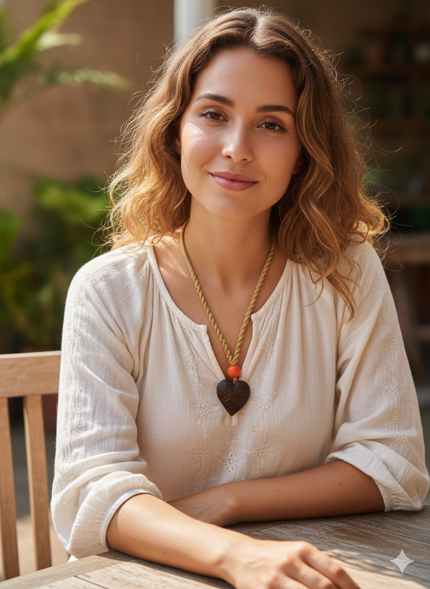 Handmade Heart Stone Necklace with Braided Cord Pendant