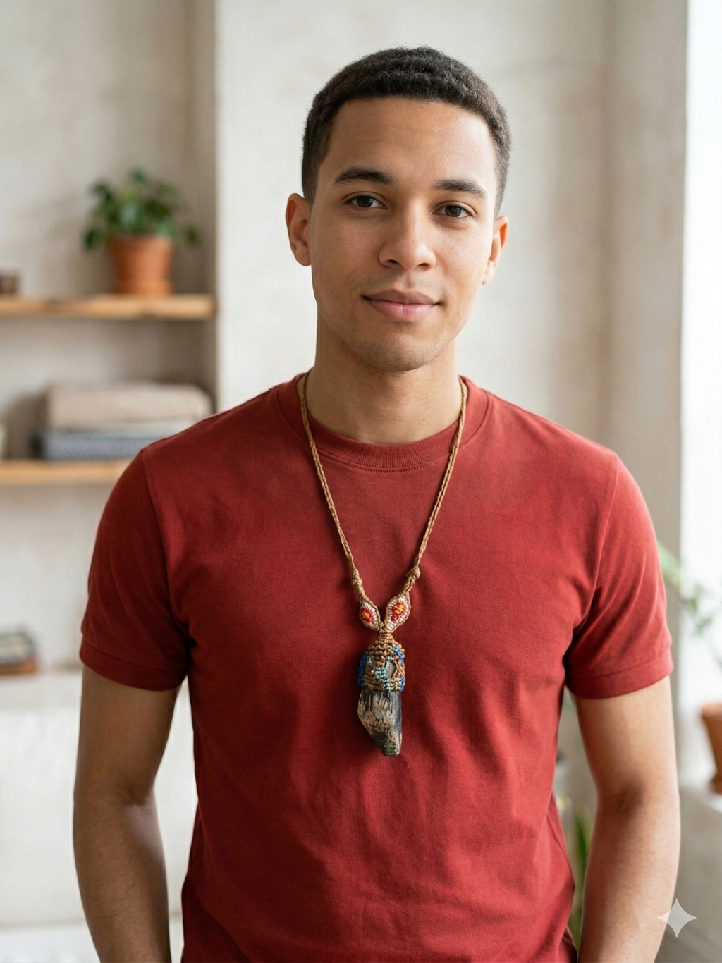 Macrame Necklace with Natural Tourmaline Stone Amulet for Spiritual Protection