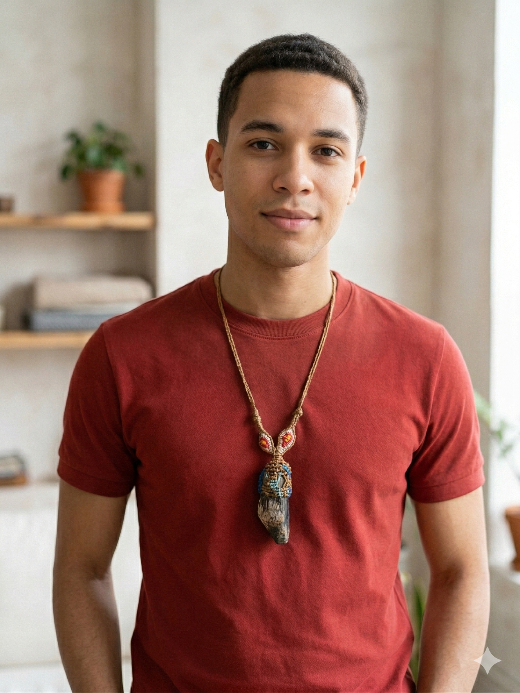 Macrame Necklace with Natural Tourmaline Stone Amulet for Spiritual Protection
