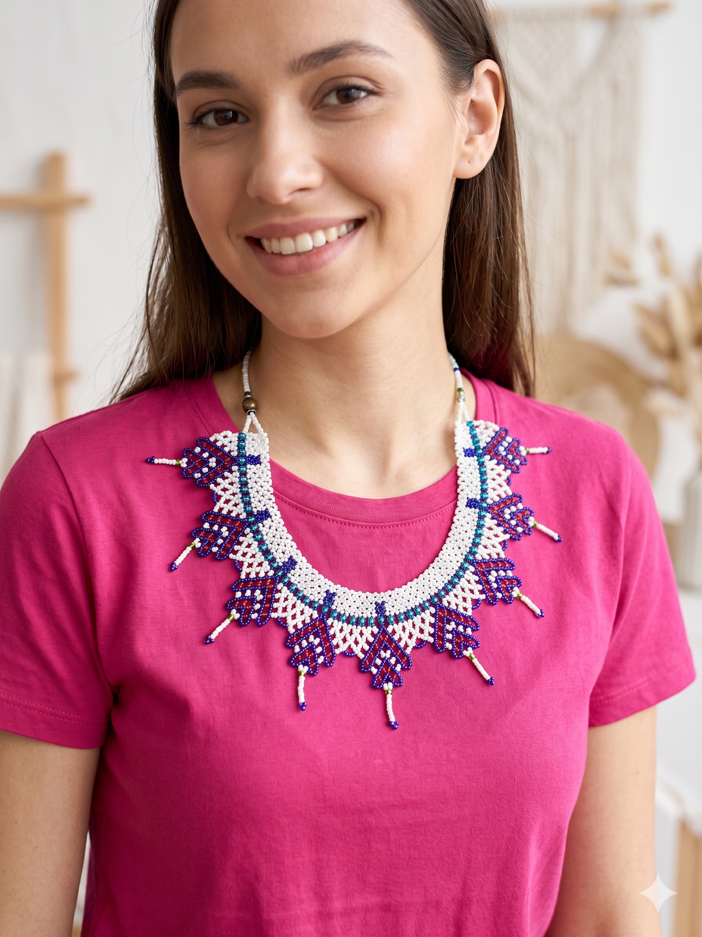 Handmade Beaded Choker Necklace with Multicolor Geometric Design