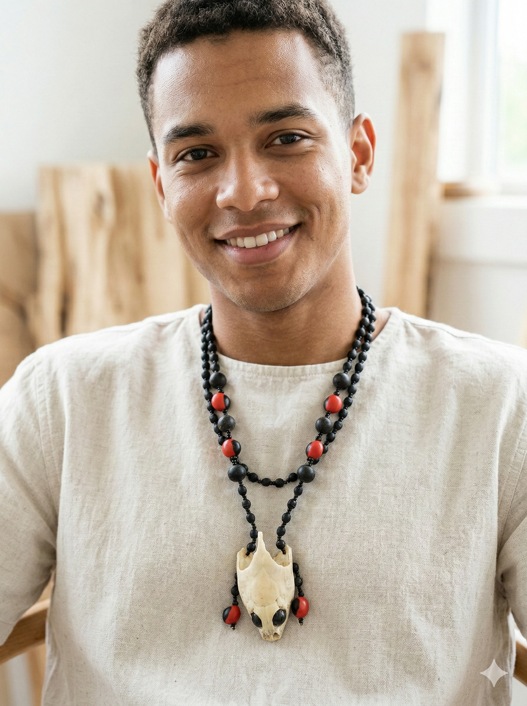 Handmade Necklace with Huayruro Seeds and Natural Turtle Head Pendant