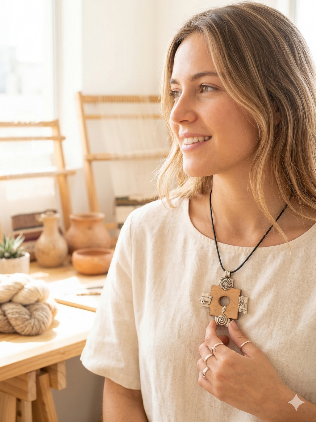 Chakana Inca Cross Necklace, Hand-Carved Chonta Wood