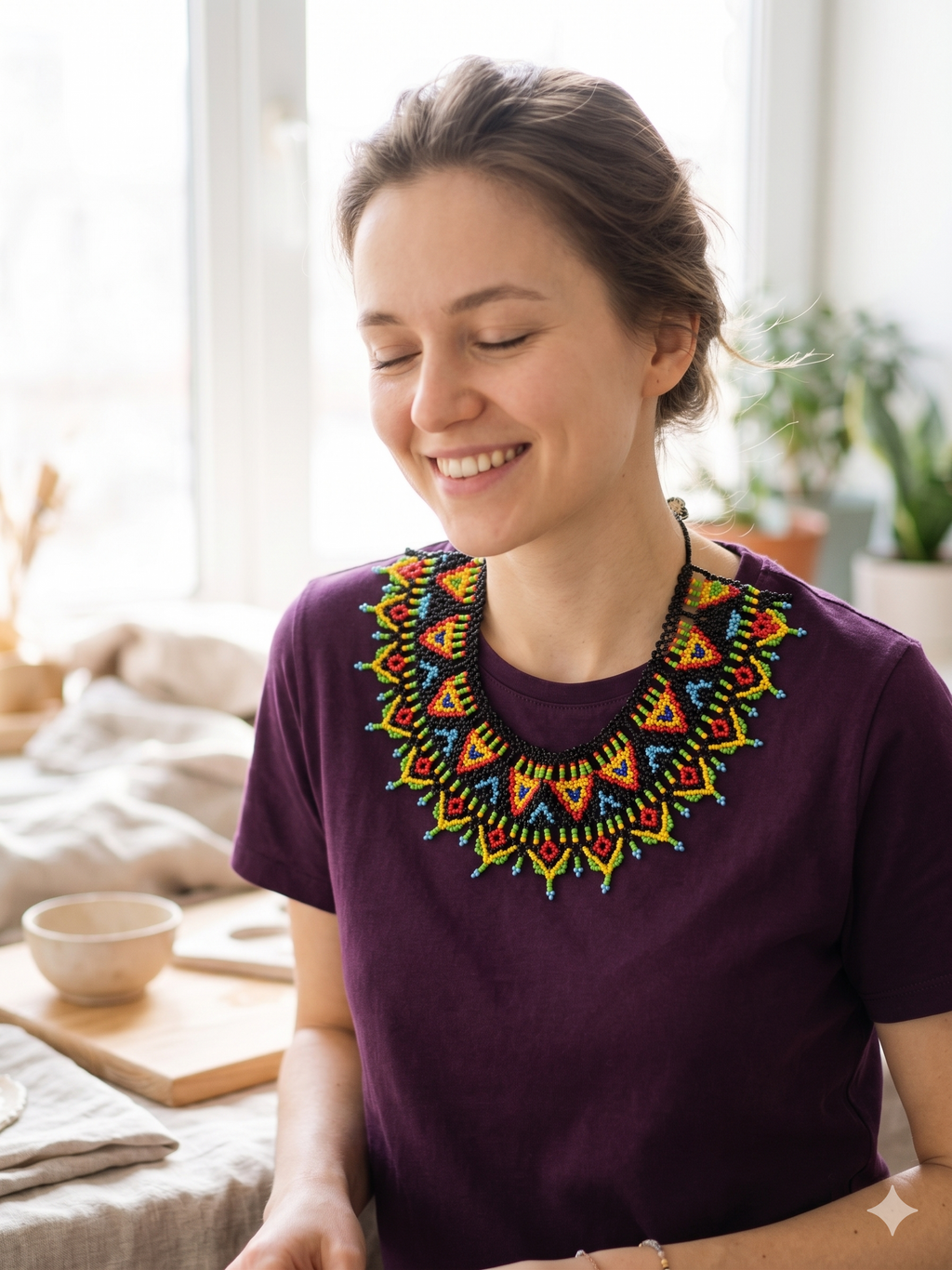 Handmade necklace for women with multicolored beads