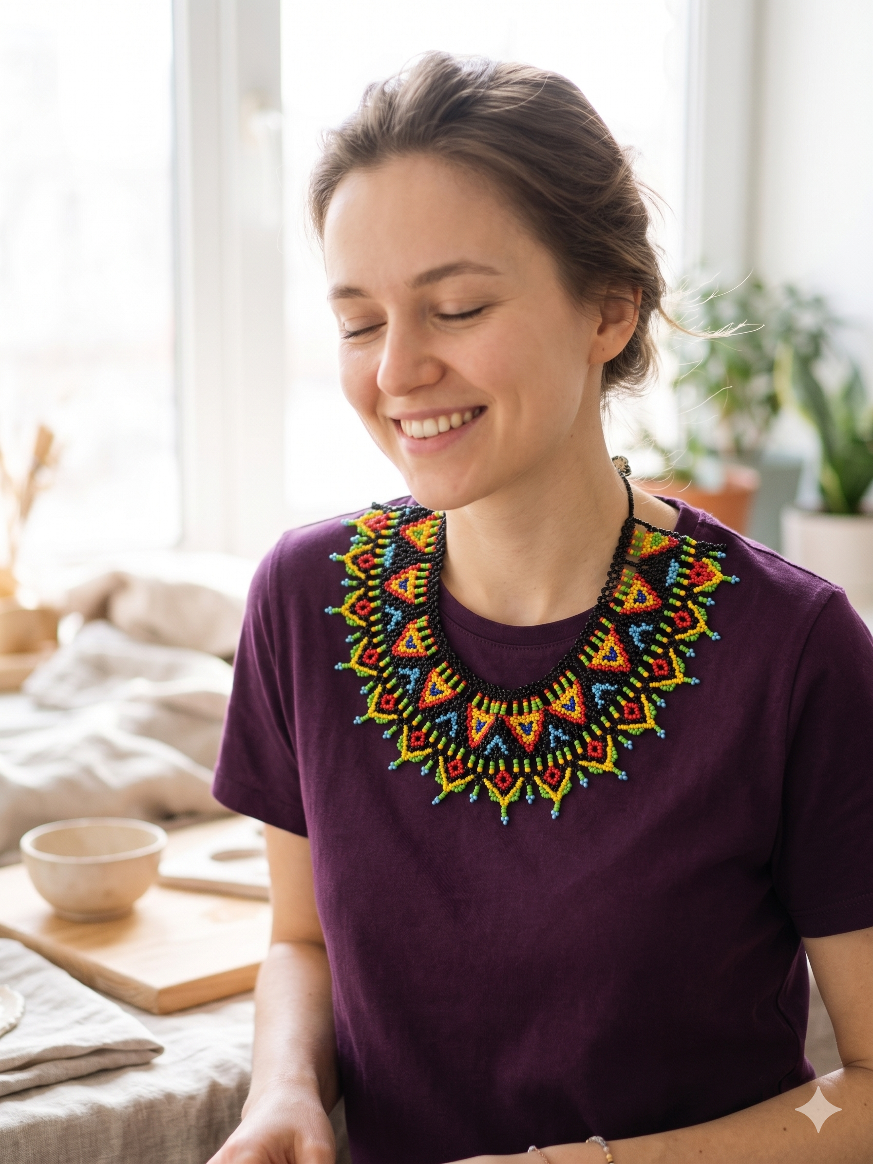 Handmade necklace for women with multicolored beads